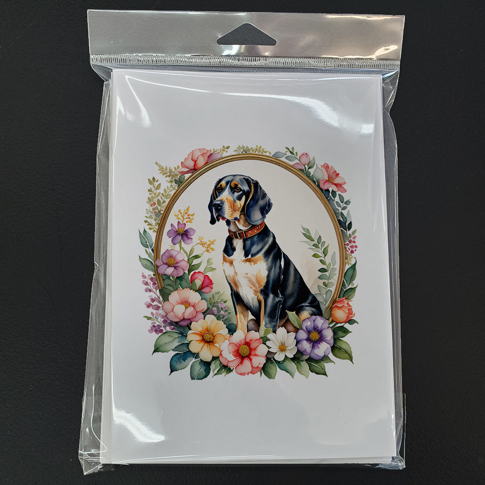 American English Coonhound and Flowers Greeting Cards and Envelopes Pack of 8  the-store.com.
