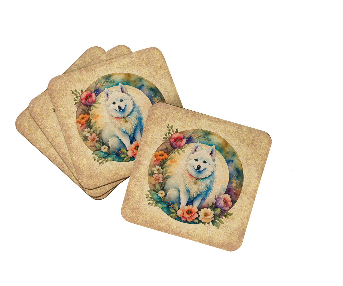 Buy this American Eskimo and Flowers Foam Coasters