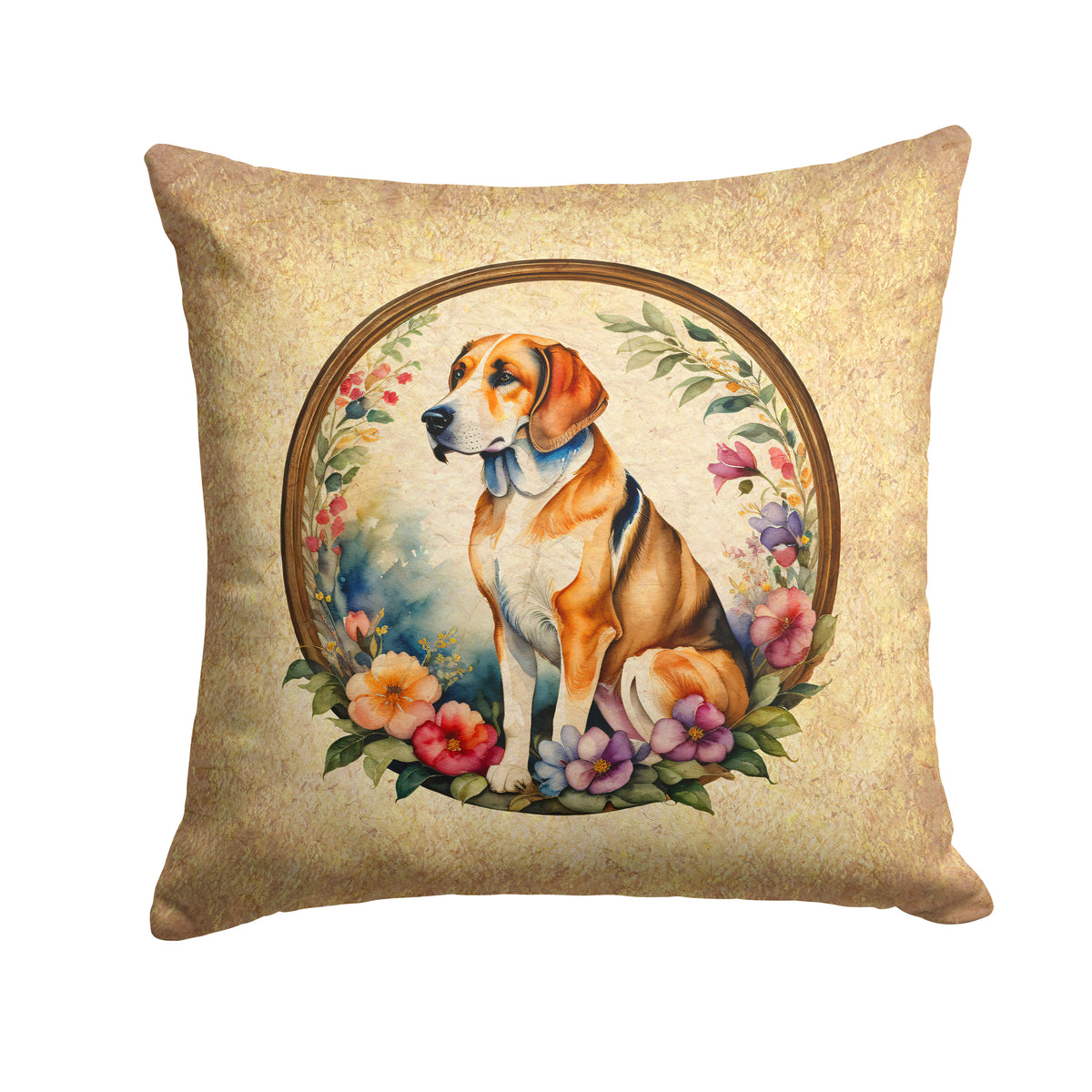 Buy this American Foxhound and Flowers Fabric Decorative Pillow