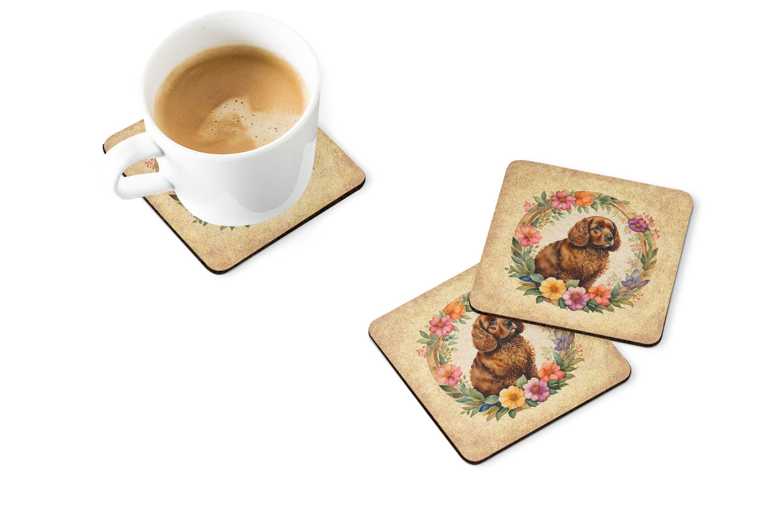 American Water Spaniel and Flowers Foam Coasters