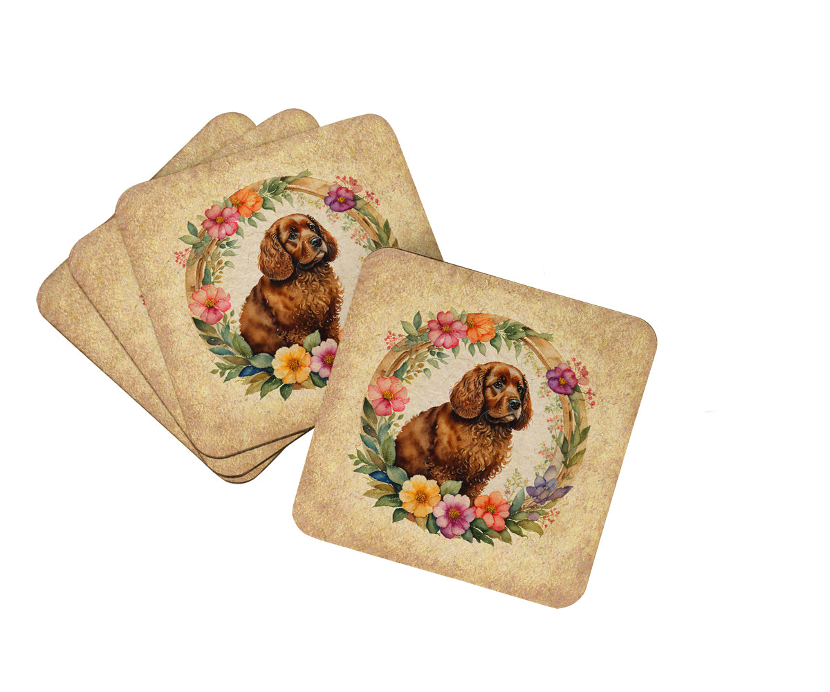 Buy this American Water Spaniel and Flowers Foam Coasters