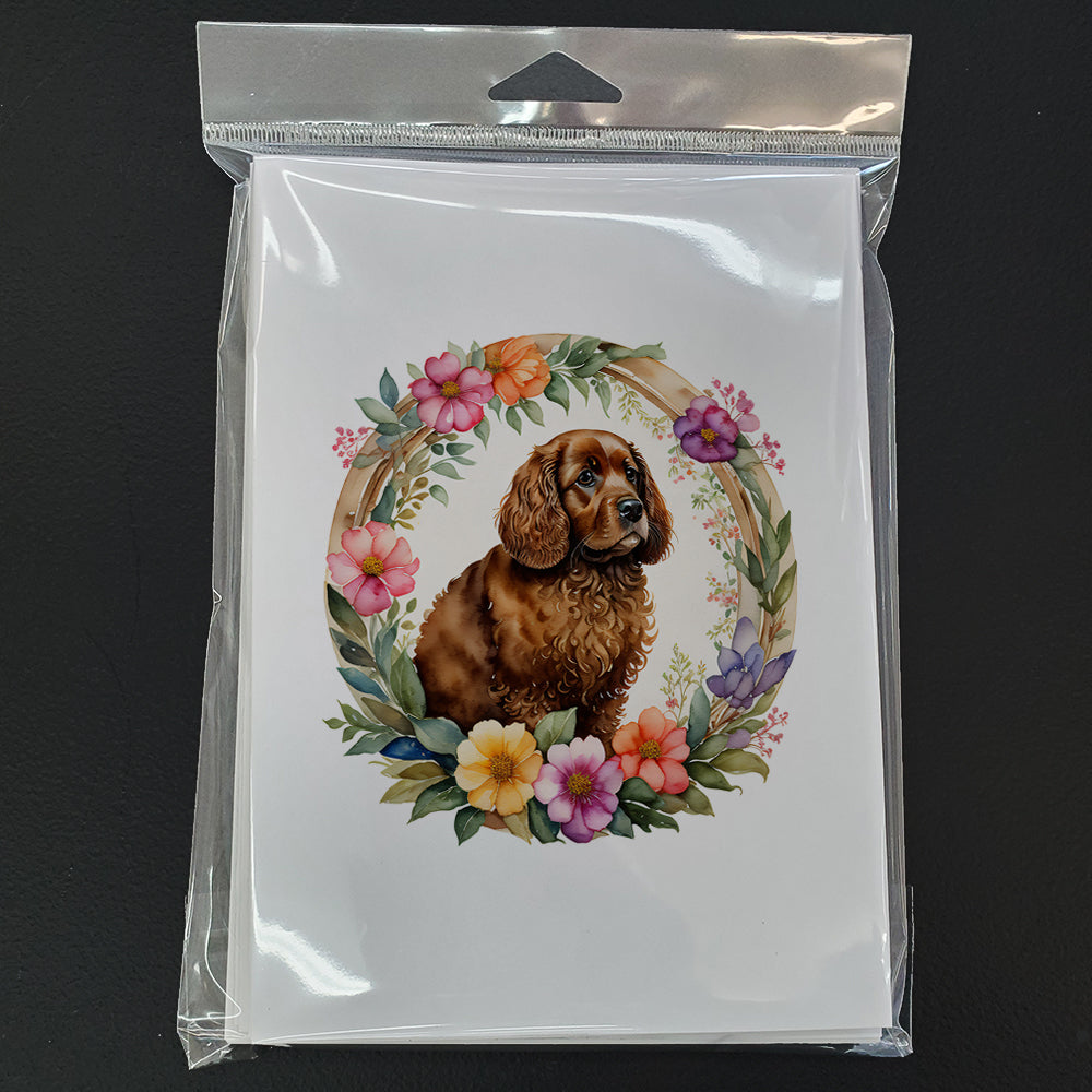 American Water Spaniel and Flowers Greeting Cards and Envelopes Pack of 8  the-store.com.