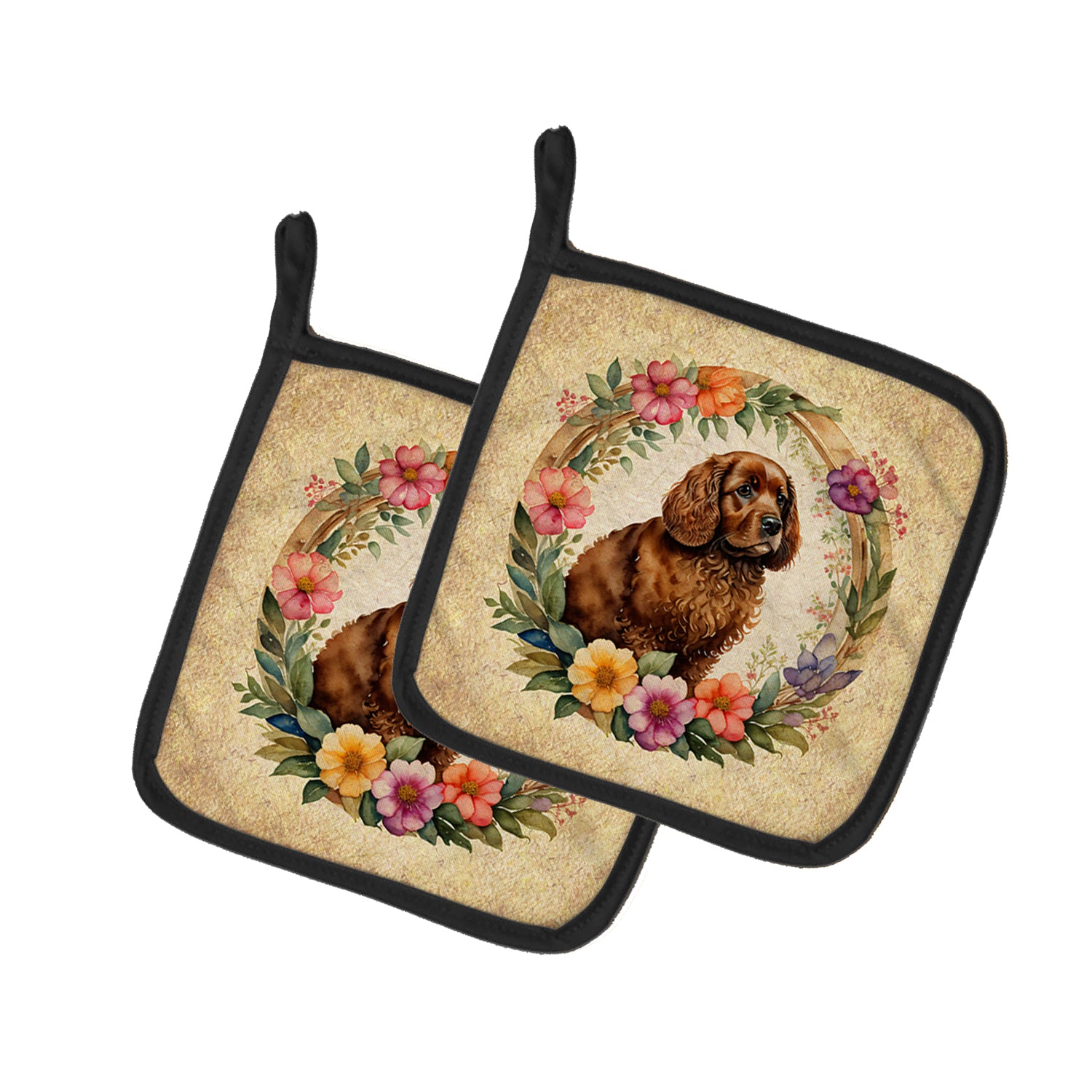 Buy this American Water Spaniel and Flowers Pair of Pot Holders