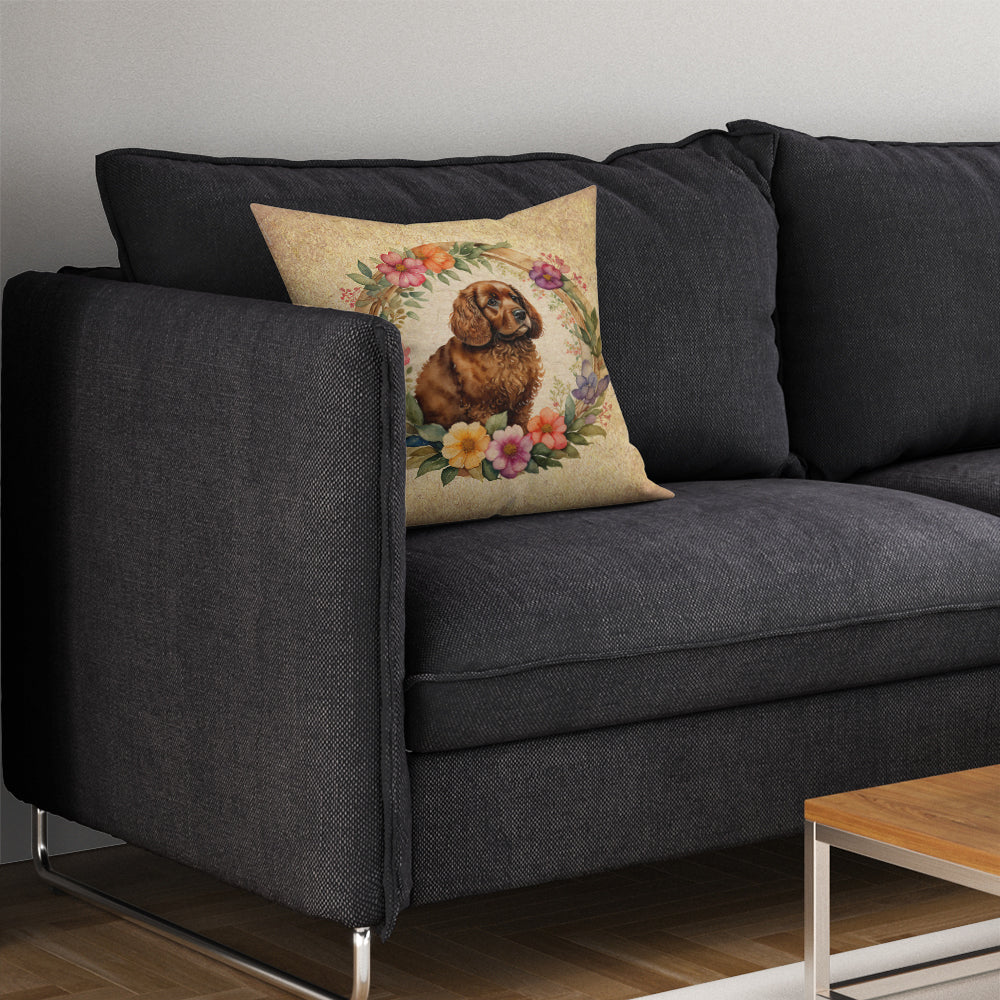 American Water Spaniel and Flowers Fabric Decorative Pillow  the-store.com.