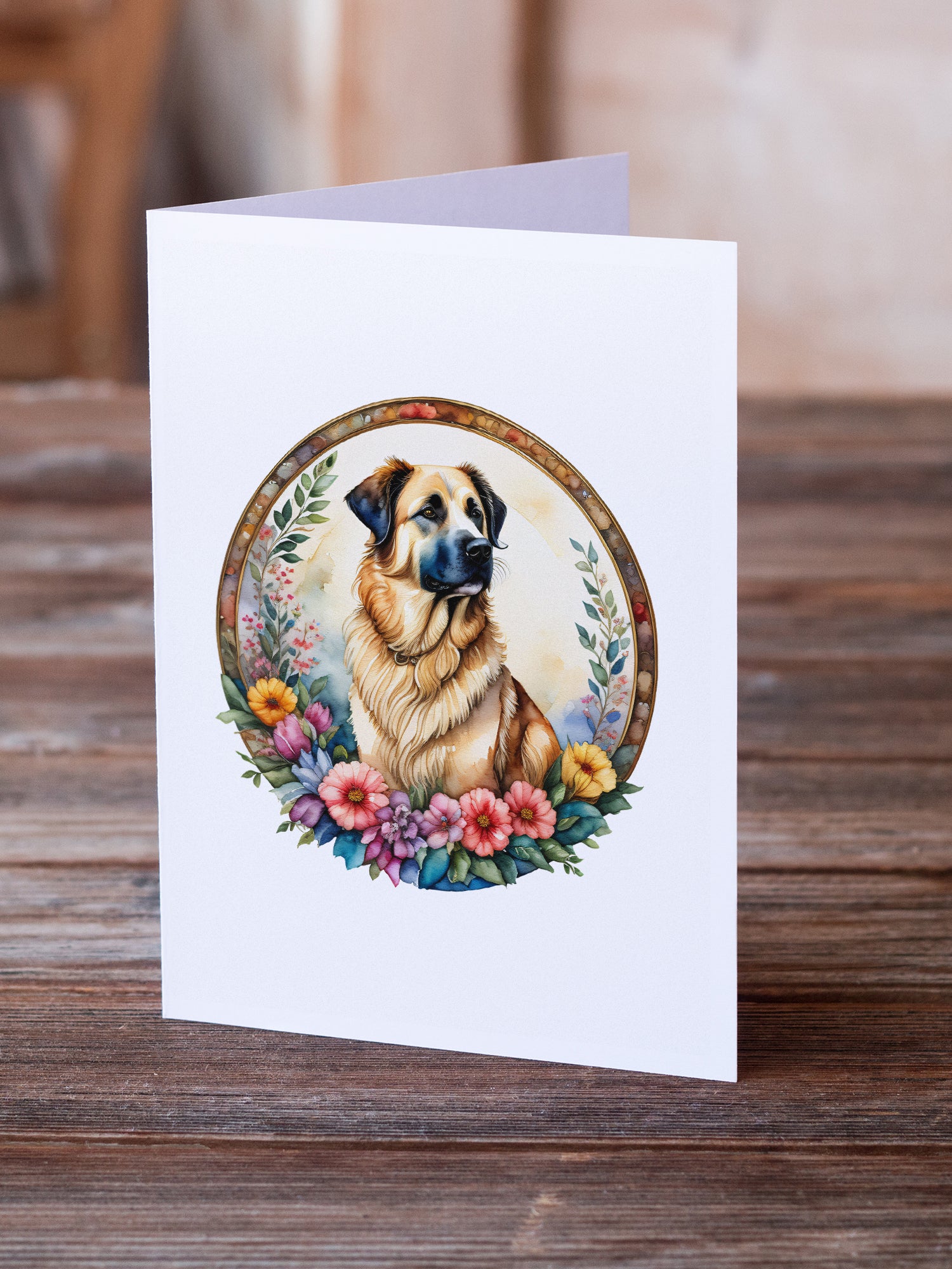 Anatolian Shepherd Dog and Flowers Greeting Cards and Envelopes Pack of 8  the-store.com.