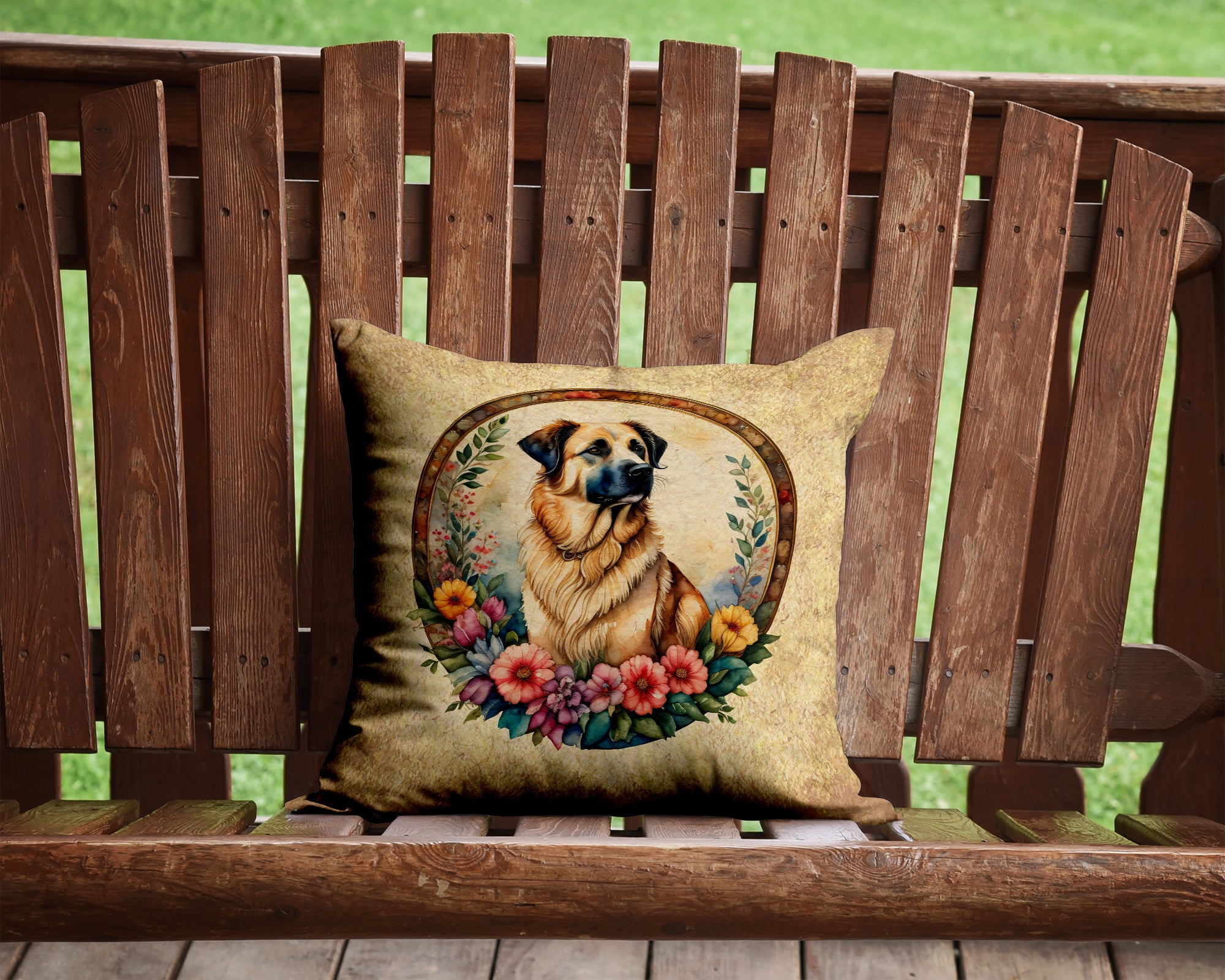 Anatolian Shepherd Dog and Flowers Fabric Decorative Pillow  the-store.com.