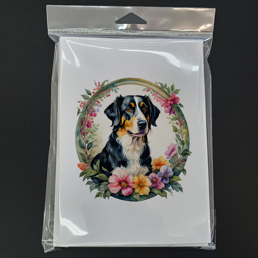 Appenzeller Sennenhund and Flowers Greeting Cards and Envelopes Pack of 8