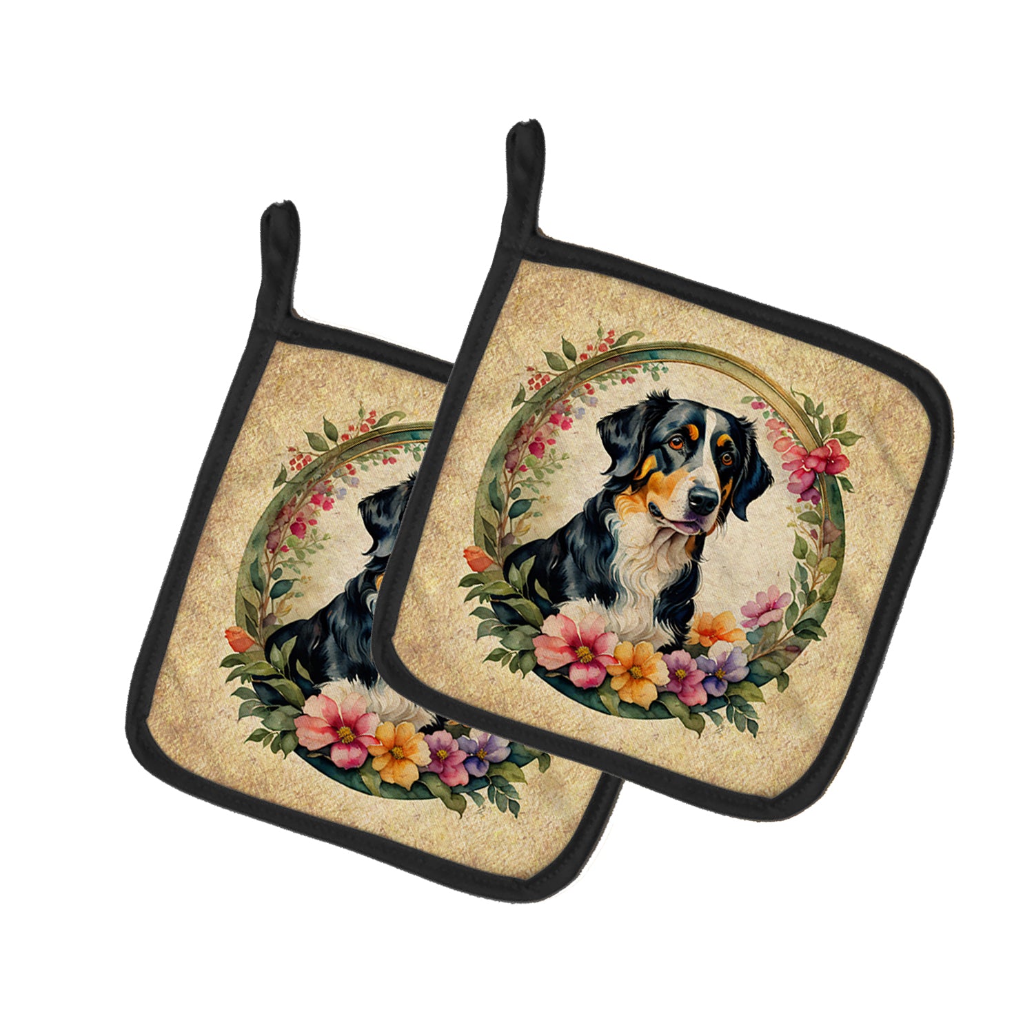 Buy this Appenzeller Sennenhund and Flowers Pair of Pot Holders