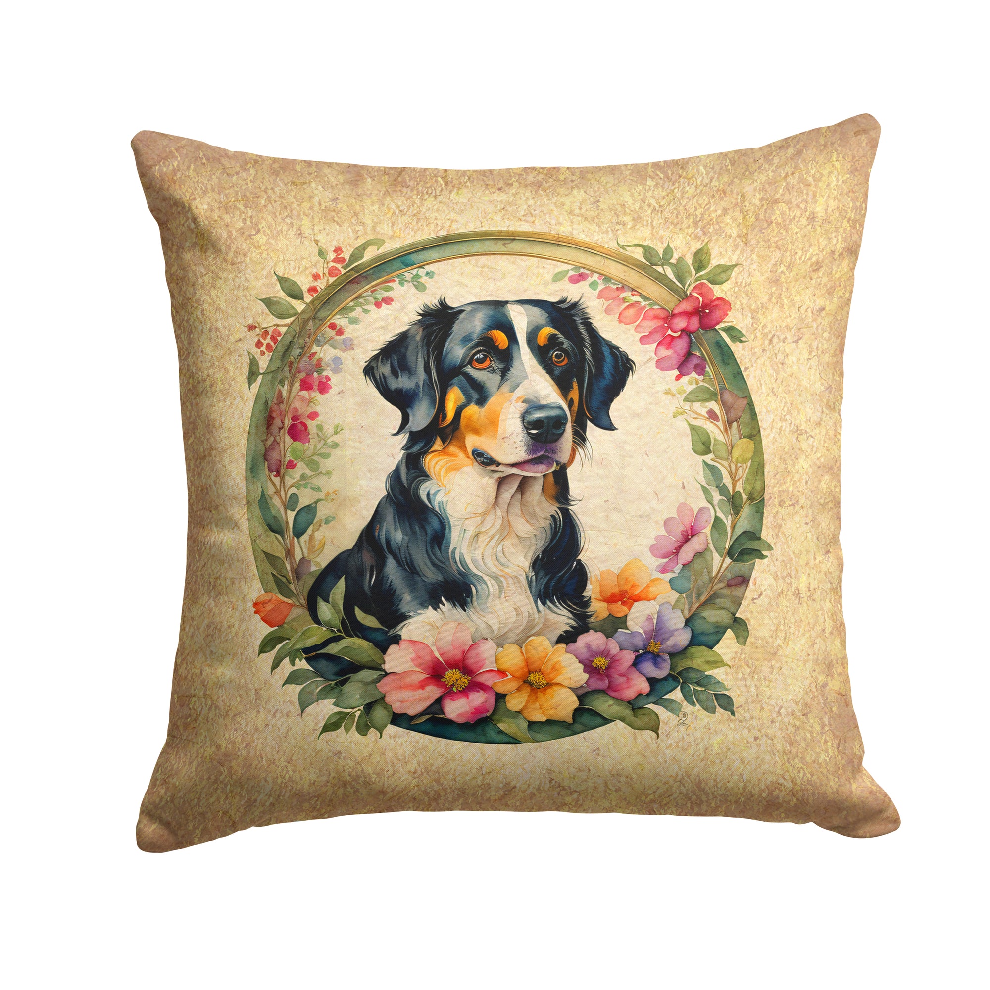 Buy this Appenzeller Sennenhund and Flowers Fabric Decorative Pillow