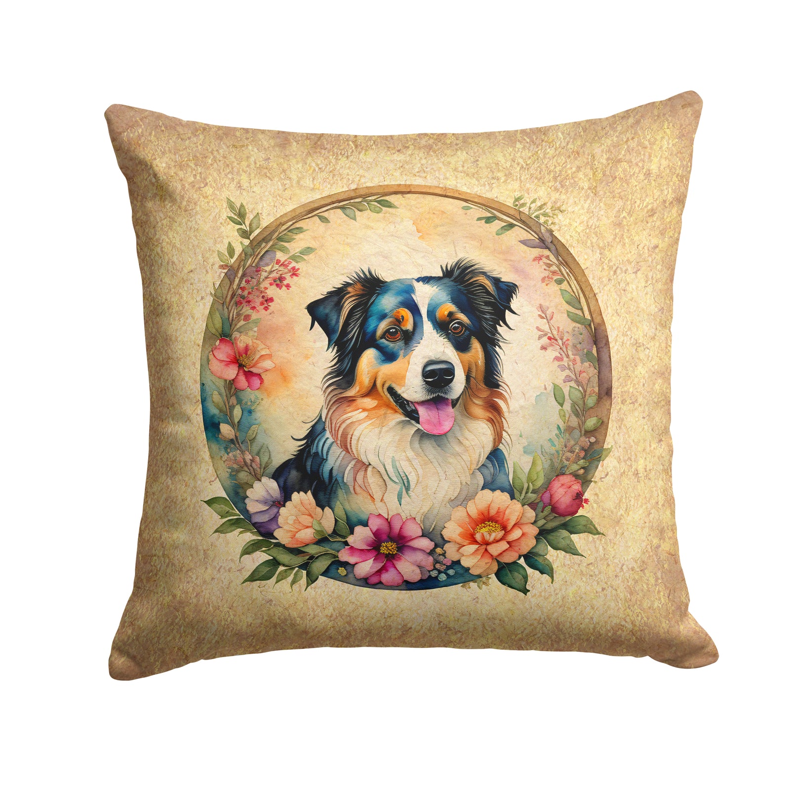 Buy this Australian Shepherd and Flowers Fabric Decorative Pillow