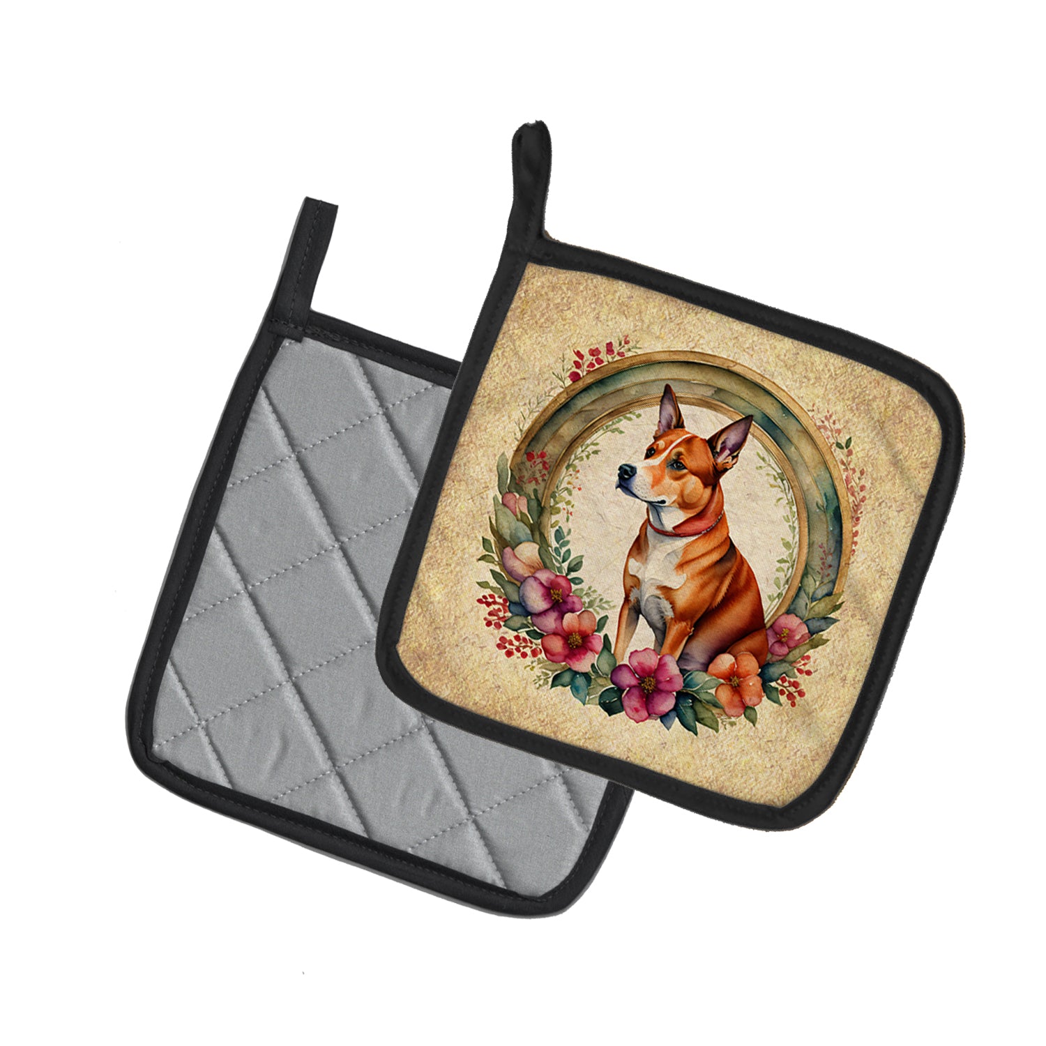 Basenji and Flowers Pair of Pot Holders  the-store.com.