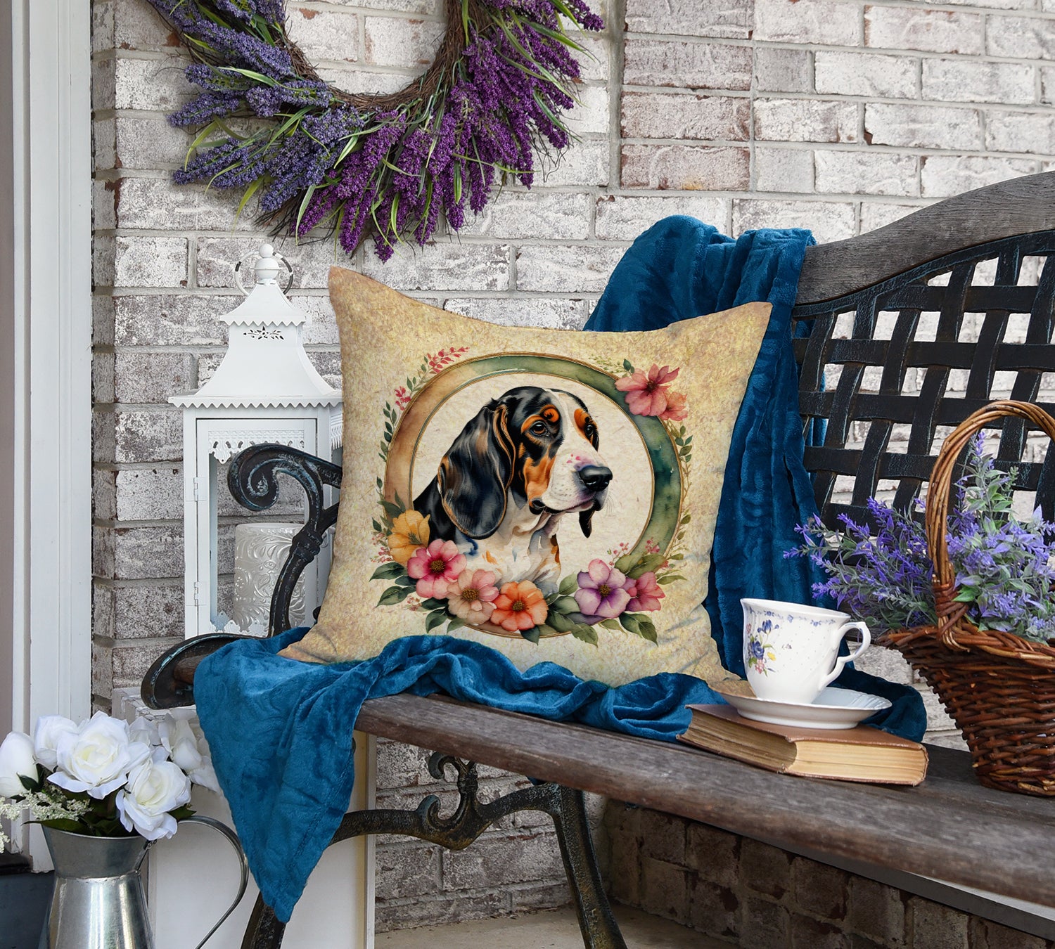Basset Hound and Flowers Fabric Decorative Pillow  the-store.com.