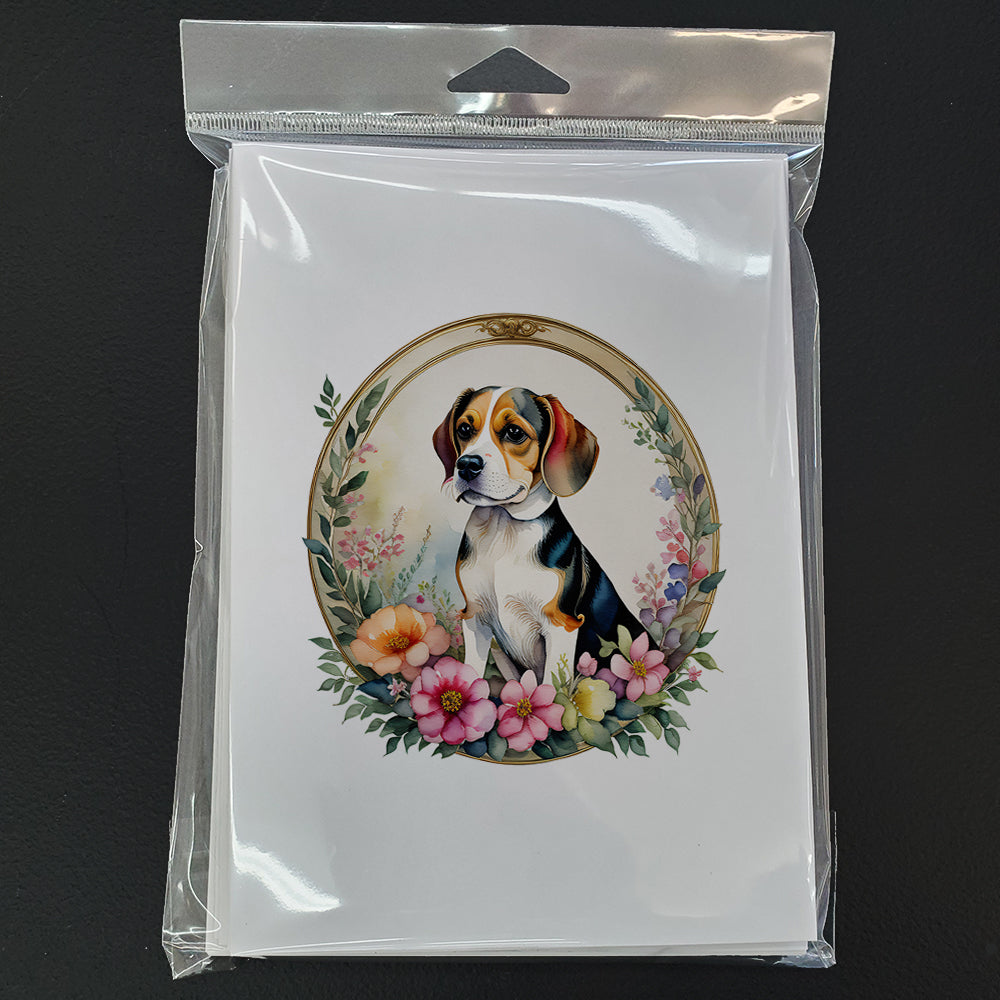 Beagle and Flowers Greeting Cards and Envelopes Pack of 8  the-store.com.
