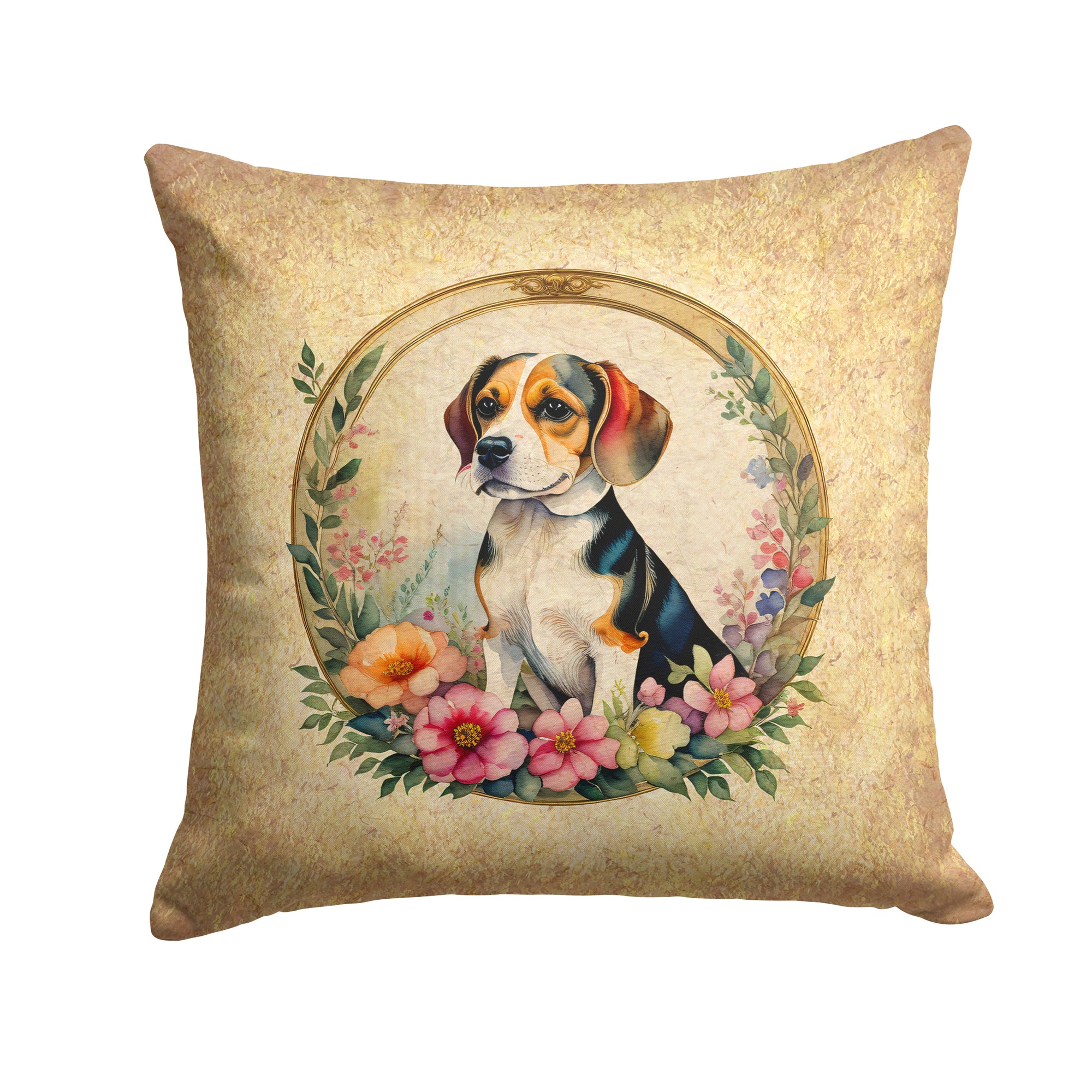 Buy this Beagle and Flowers Fabric Decorative Pillow