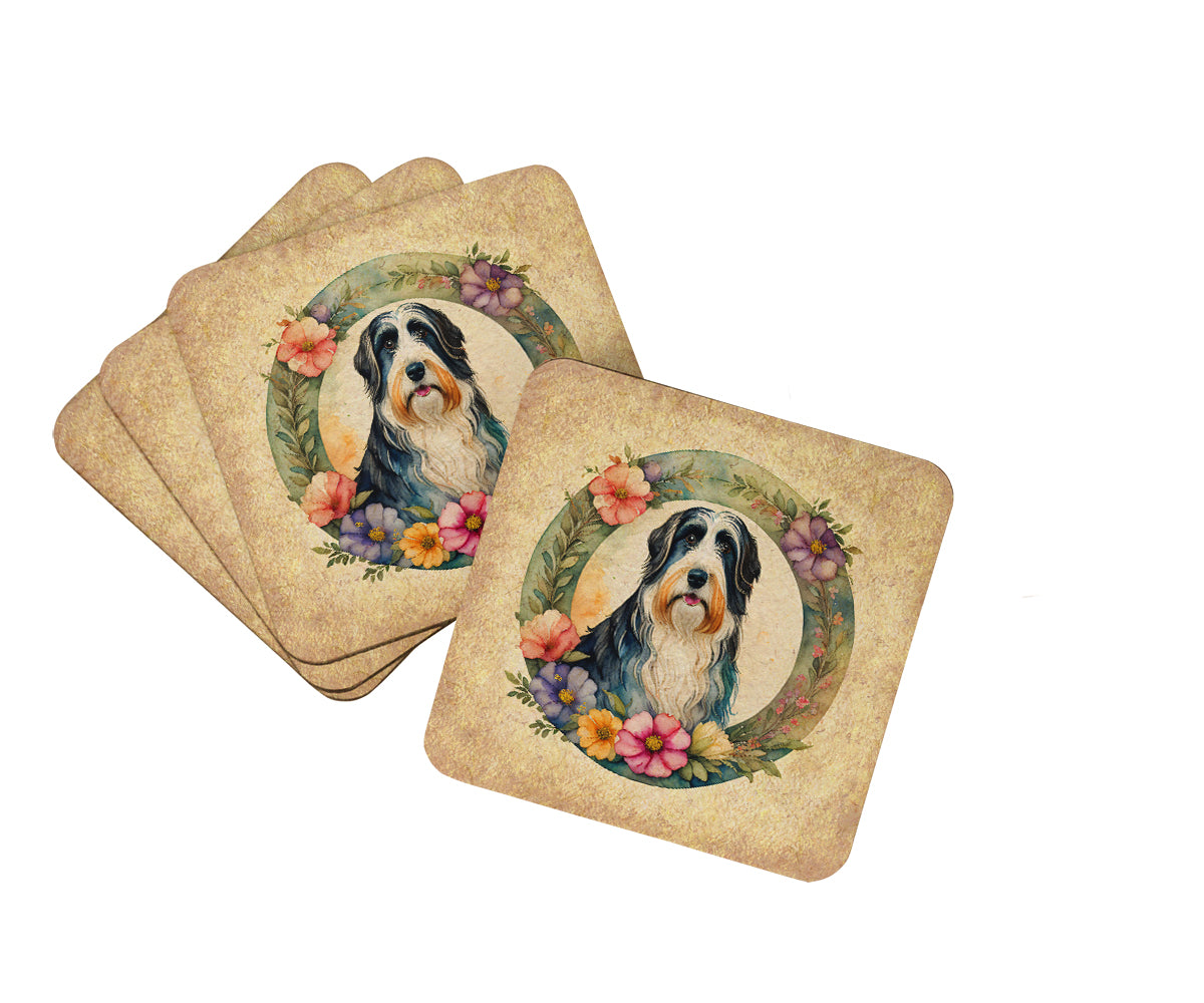 Buy this Bearded Collie and Flowers Foam Coasters