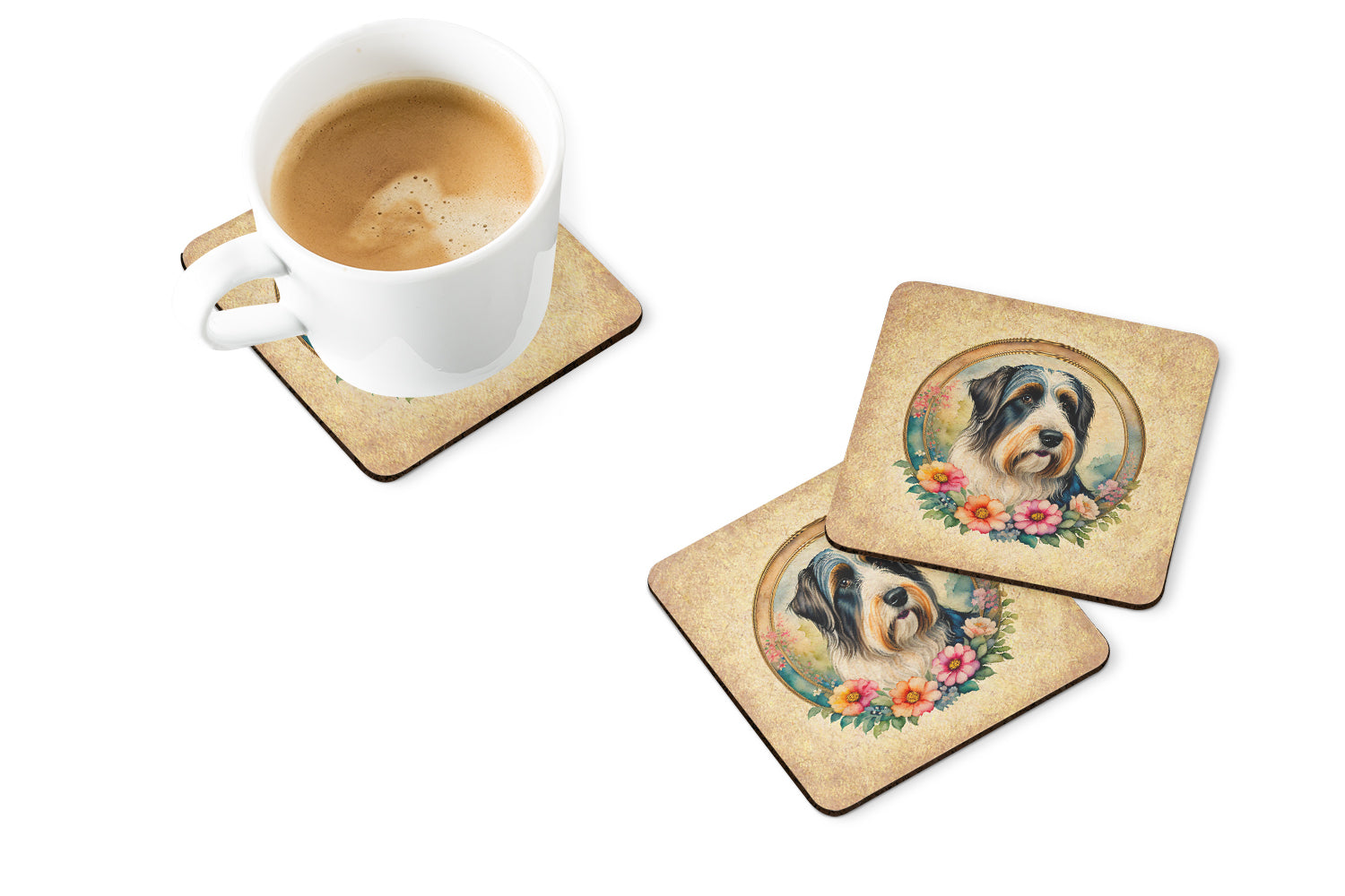 Bearded Collie and Flowers Foam Coasters  the-store.com.