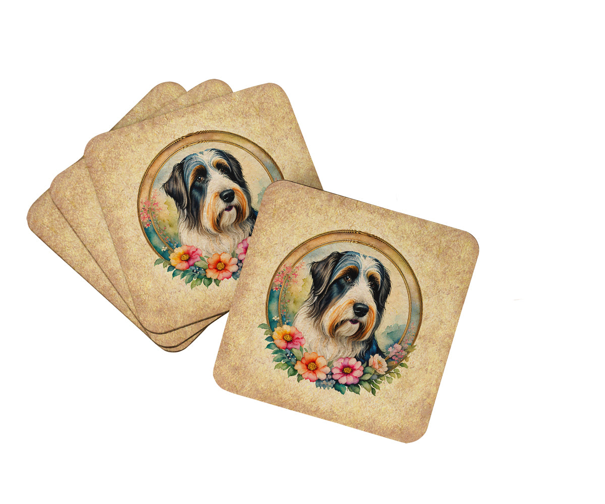 Buy this Bearded Collie and Flowers Foam Coasters