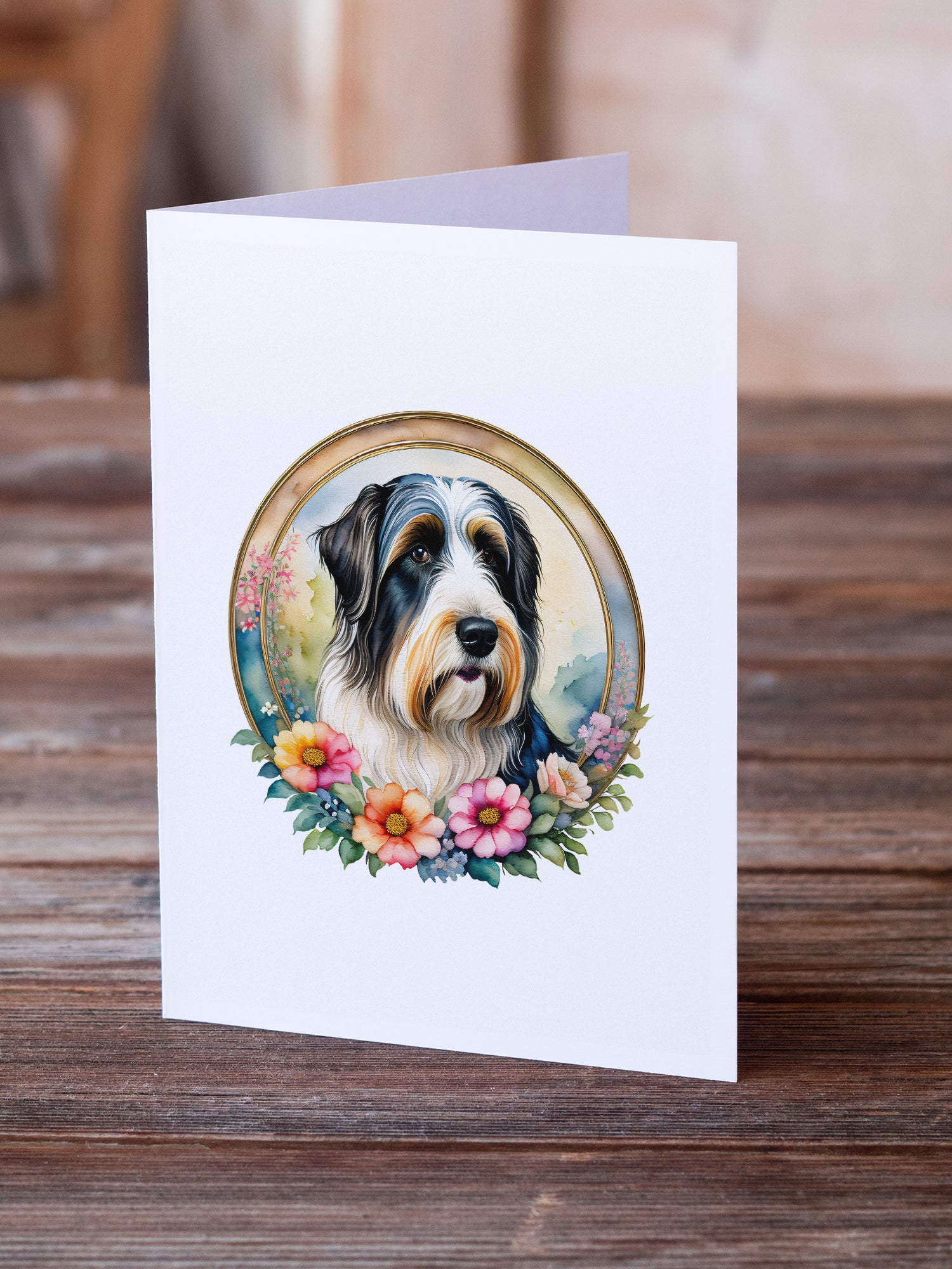 Buy this Bearded Collie and Flowers Greeting Cards and Envelopes Pack of 8