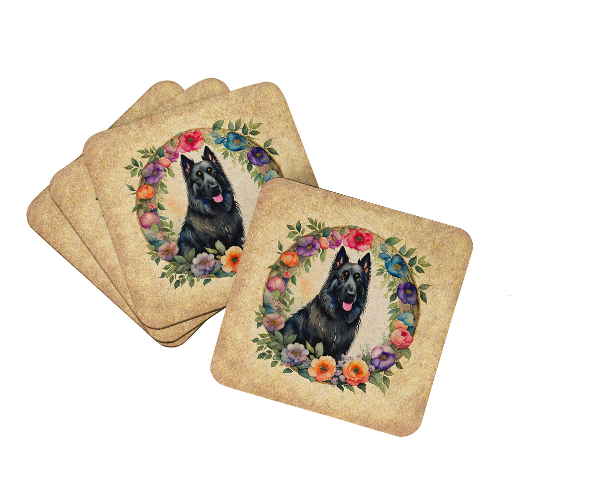 Buy this Belgian Sheepdog and Flowers Foam Coasters