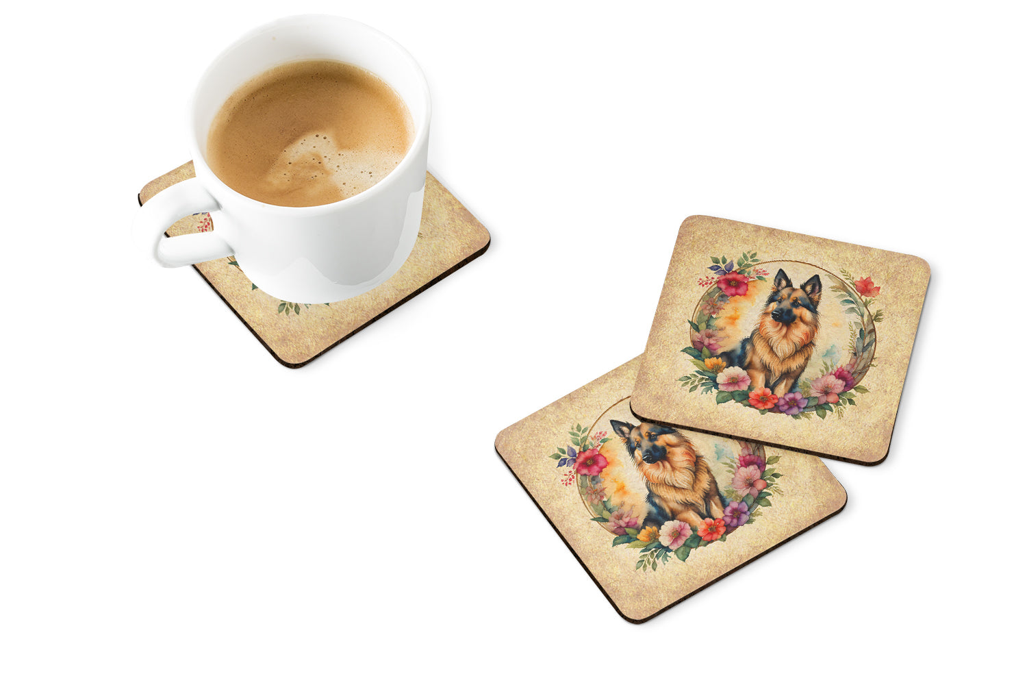 Belgian Tervuren and Flowers Foam Coasters