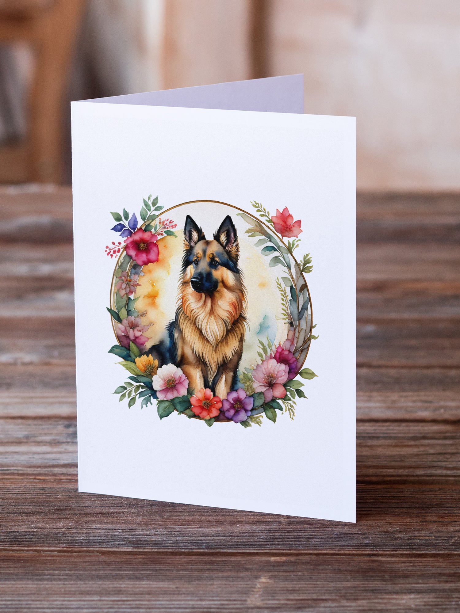 Belgian Tervuren and Flowers Greeting Cards and Envelopes Pack of 8  the-store.com.