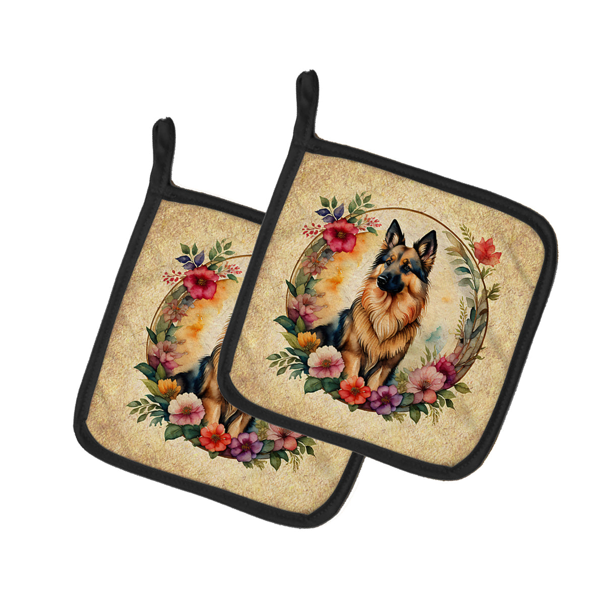 Buy this Belgian Tervuren and Flowers Pair of Pot Holders