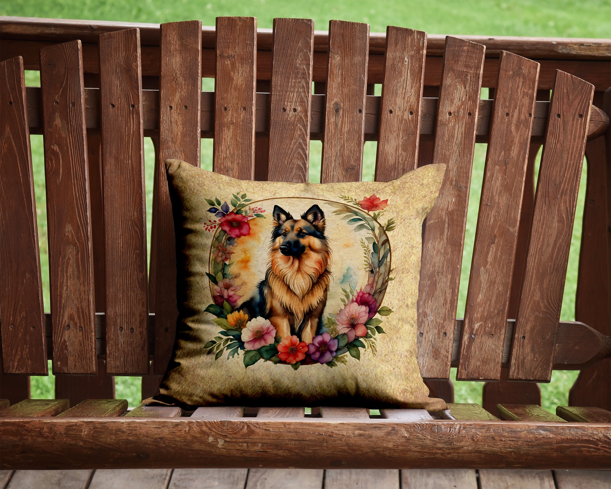 Belgian Tervuren and Flowers Fabric Decorative Pillow