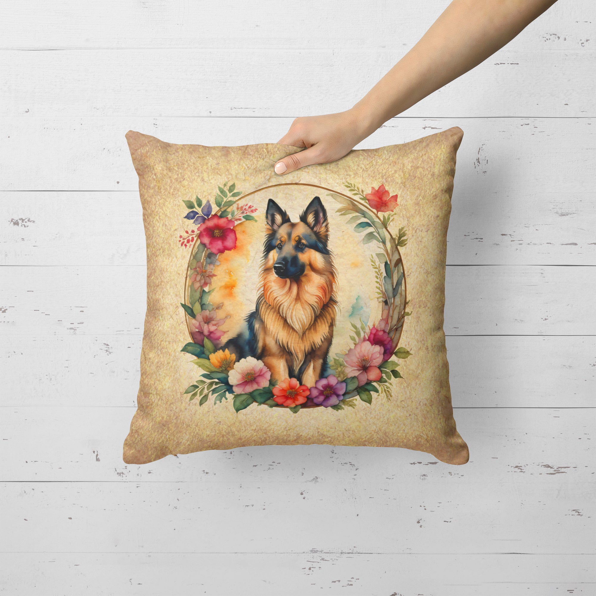 Buy this Belgian Tervuren and Flowers Fabric Decorative Pillow