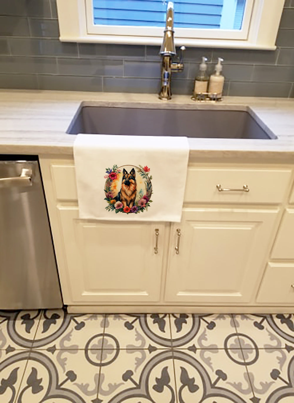 Belgian Tervuren and Flowers Kitchen Towel Set of 2  the-store.com.