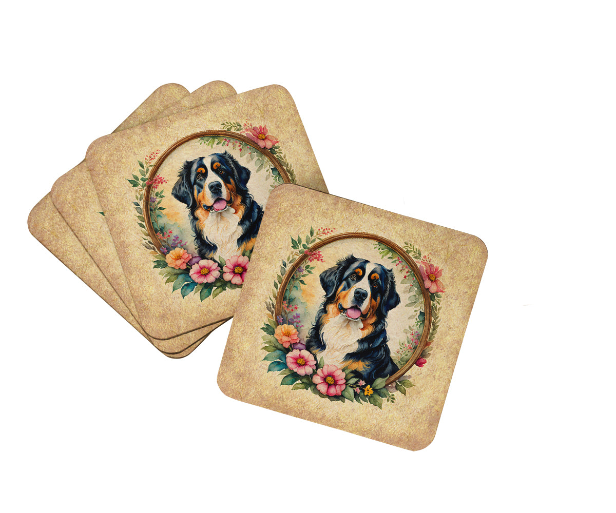 Buy this Bernese Mountain Dog and Flowers Foam Coasters