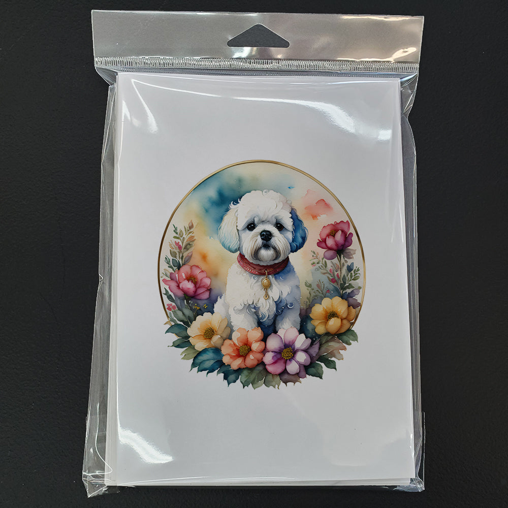 Bichon Frise and Flowers Greeting Cards and Envelopes Pack of 8  the-store.com.