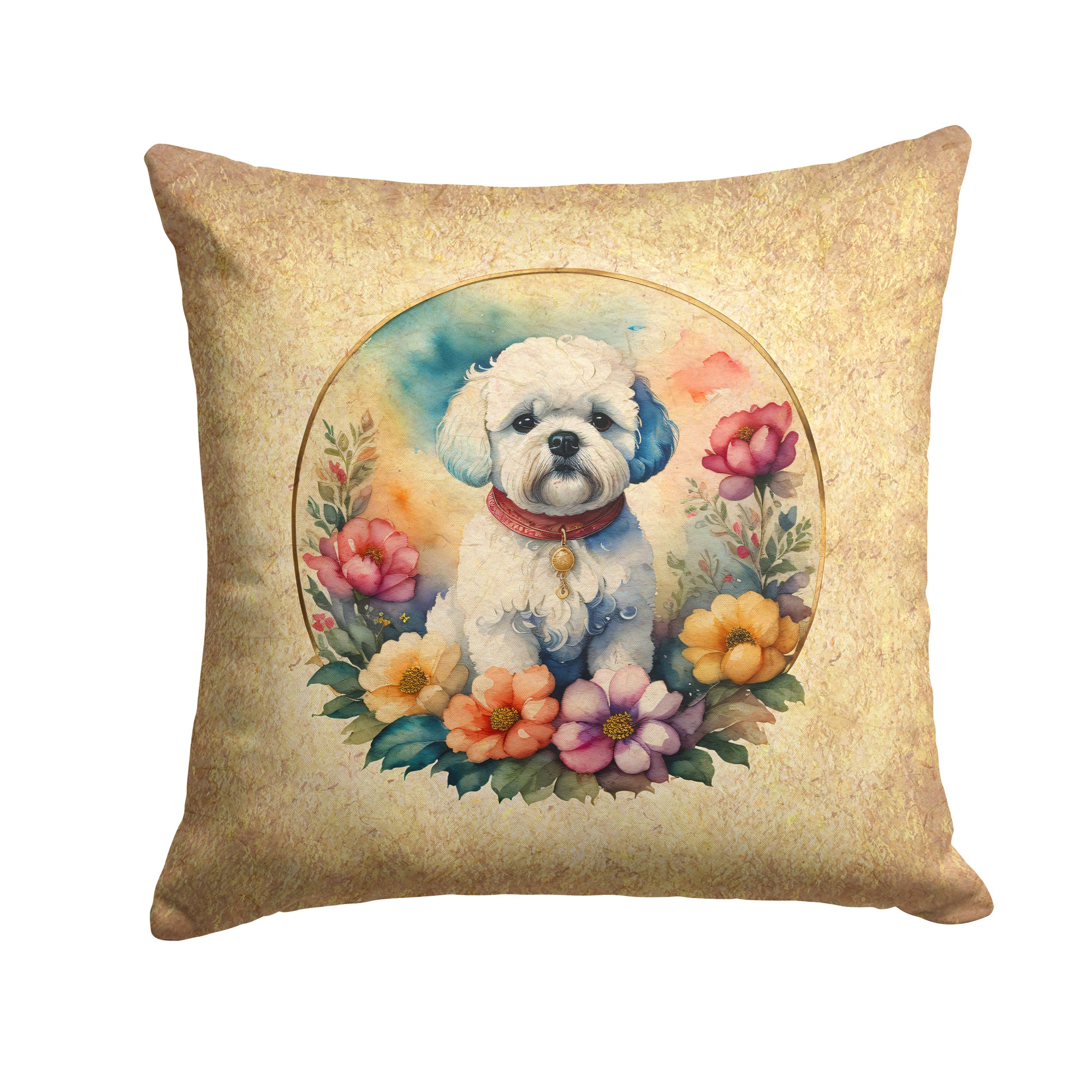 Buy this Bichon Frise and Flowers Fabric Decorative Pillow