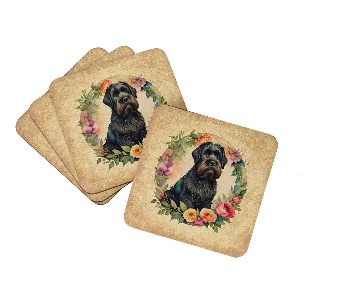 Buy this Black Russian Terrier and Flowers Foam Coasters