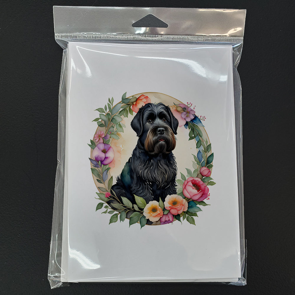 Black Russian Terrier and Flowers Greeting Cards and Envelopes Pack of 8  the-store.com.