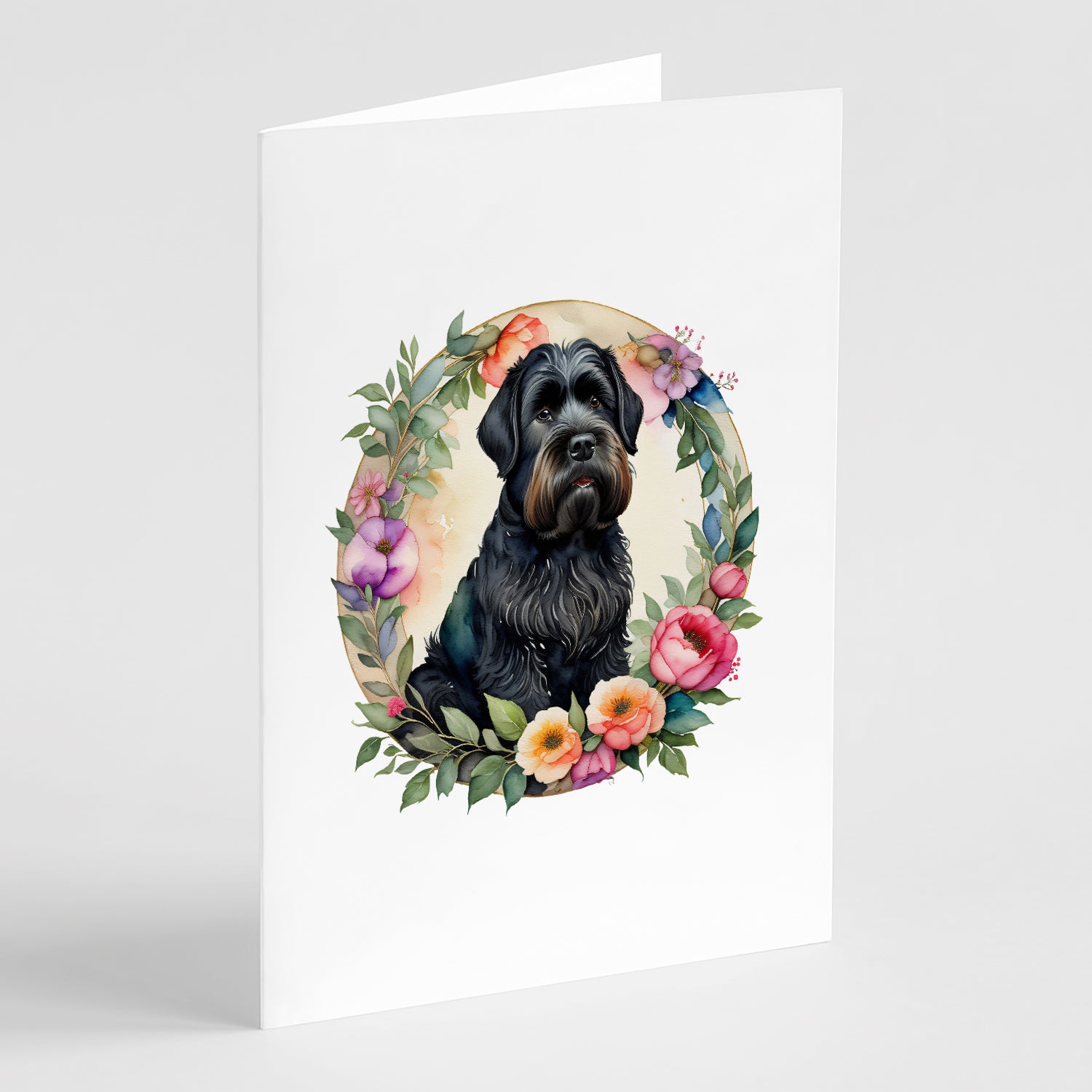 Buy this Black Russian Terrier and Flowers Greeting Cards and Envelopes Pack of 8