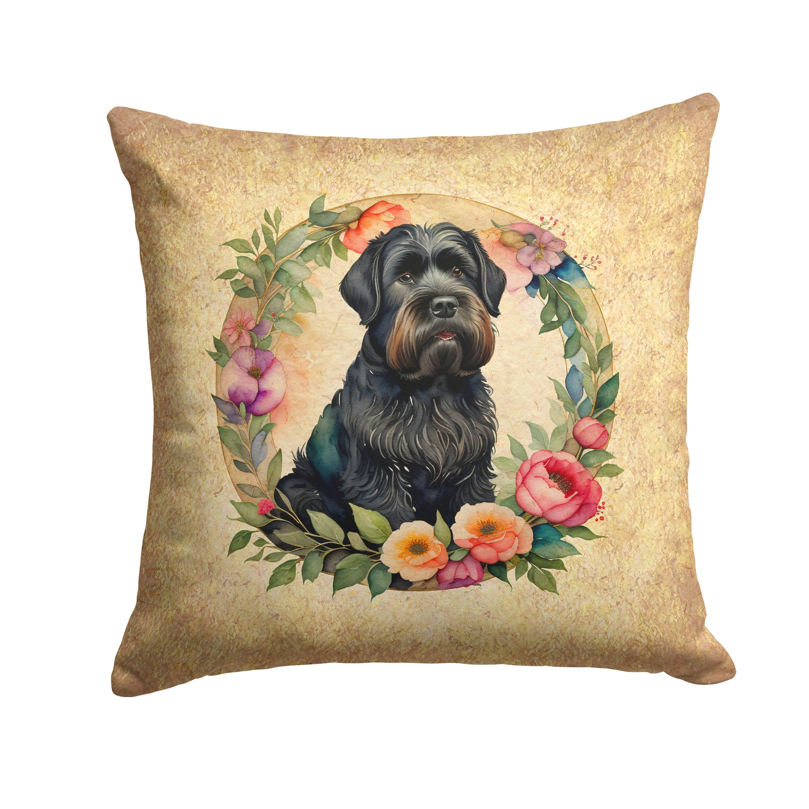 Buy this Black Russian Terrier and Flowers Fabric Decorative Pillow