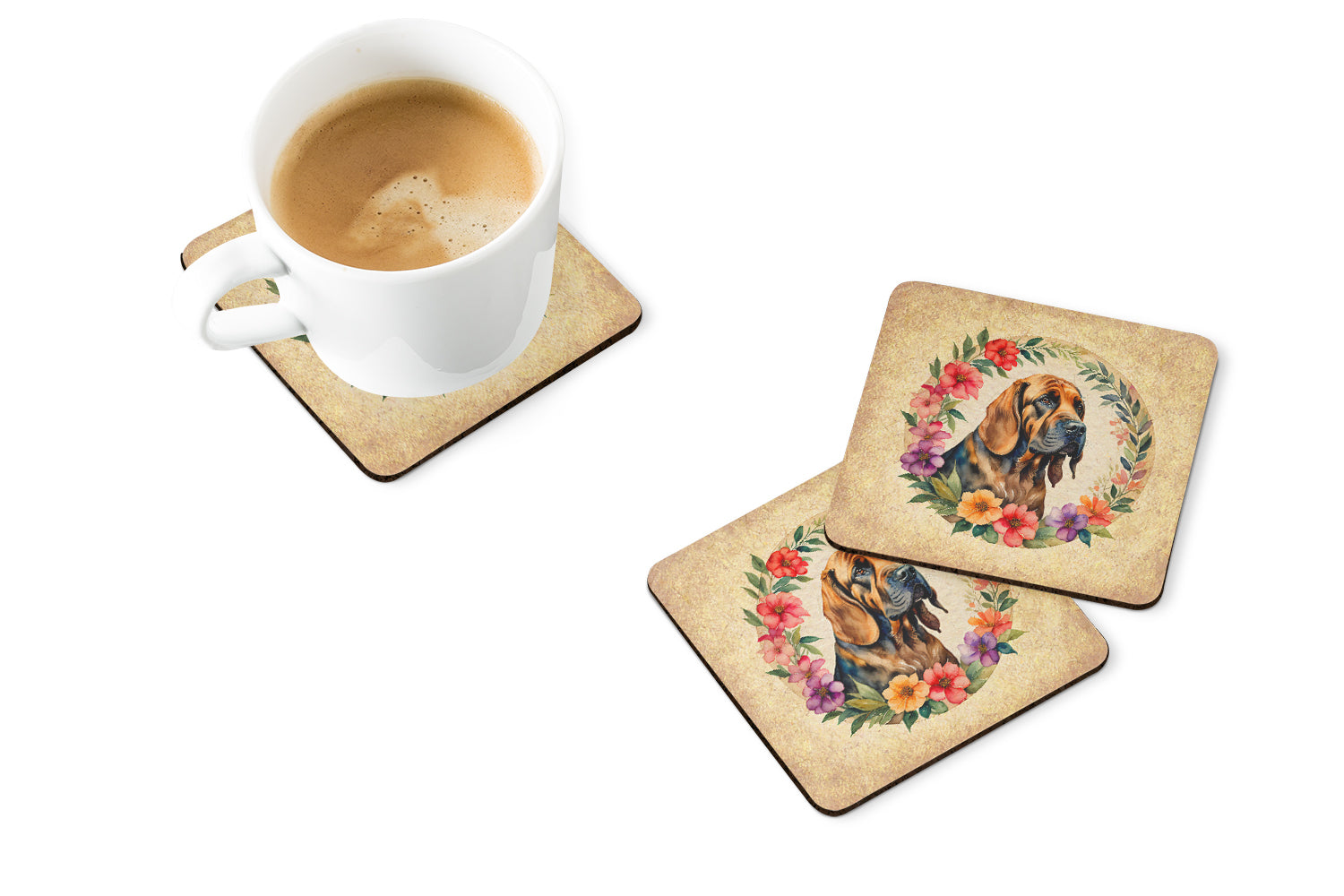 Bloodhound and Flowers Foam Coasters  the-store.com.