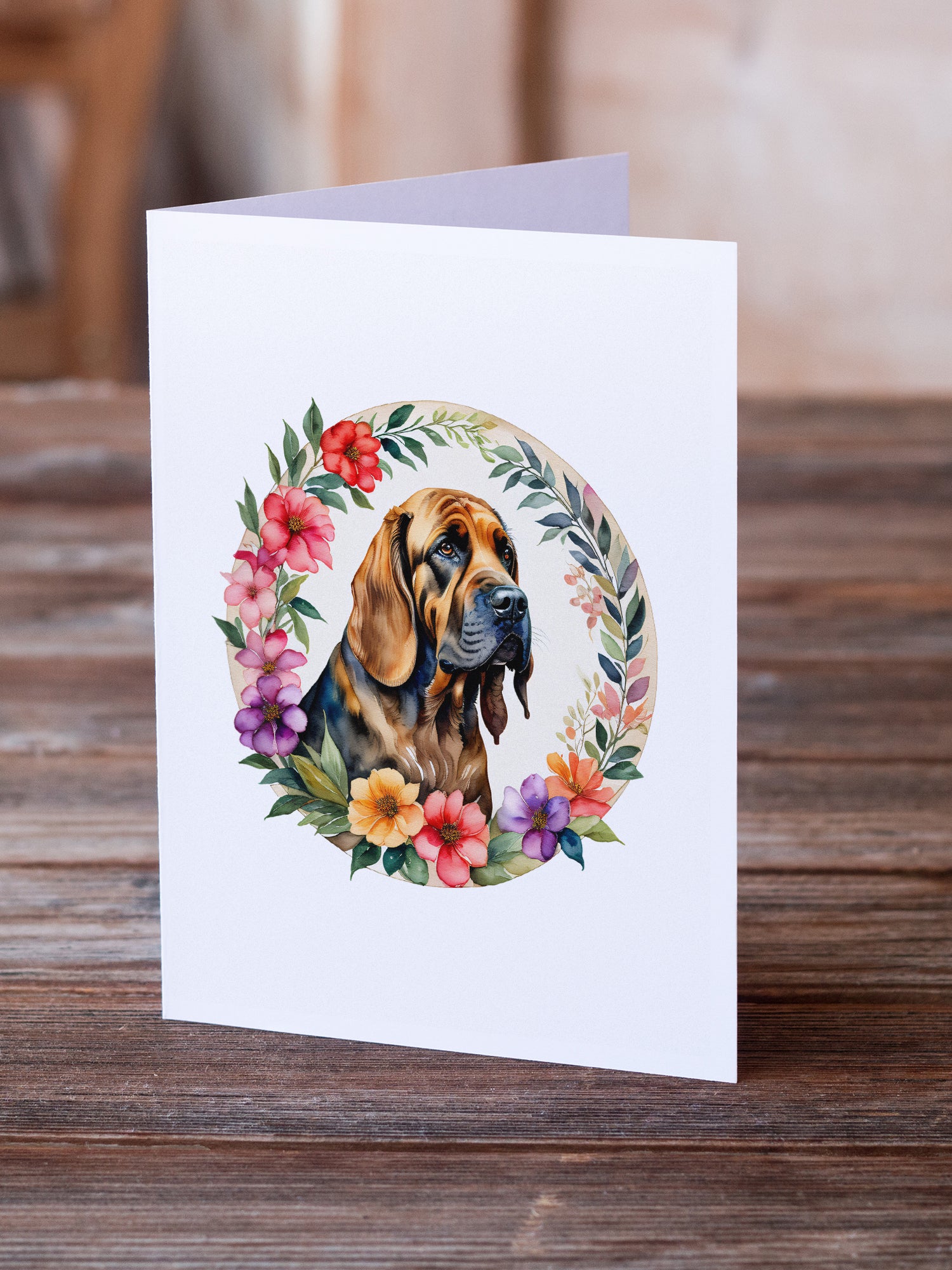 Bloodhound and Flowers Greeting Cards and Envelopes Pack of 8  the-store.com.