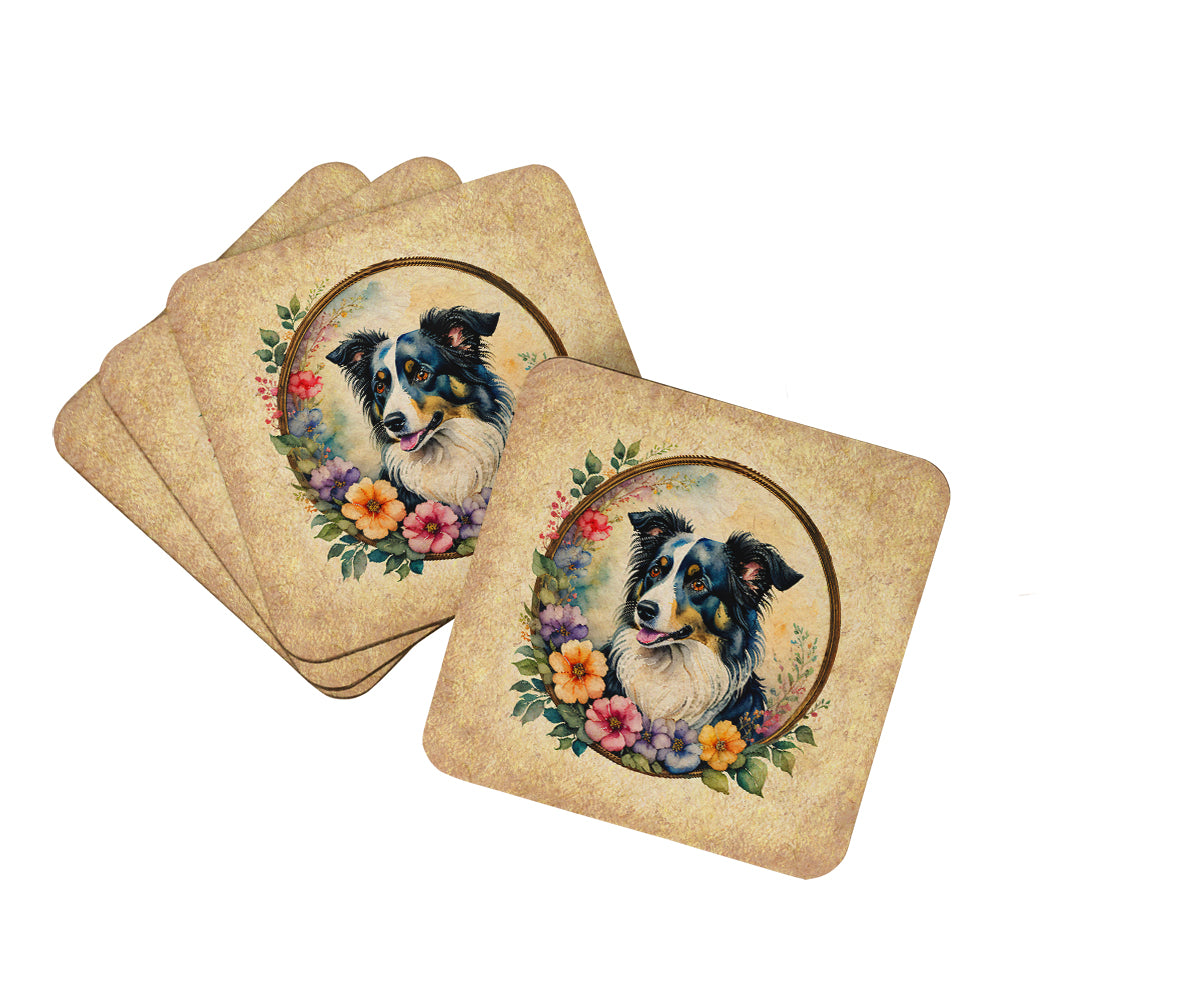 Buy this Border Collie and Flowers Foam Coasters