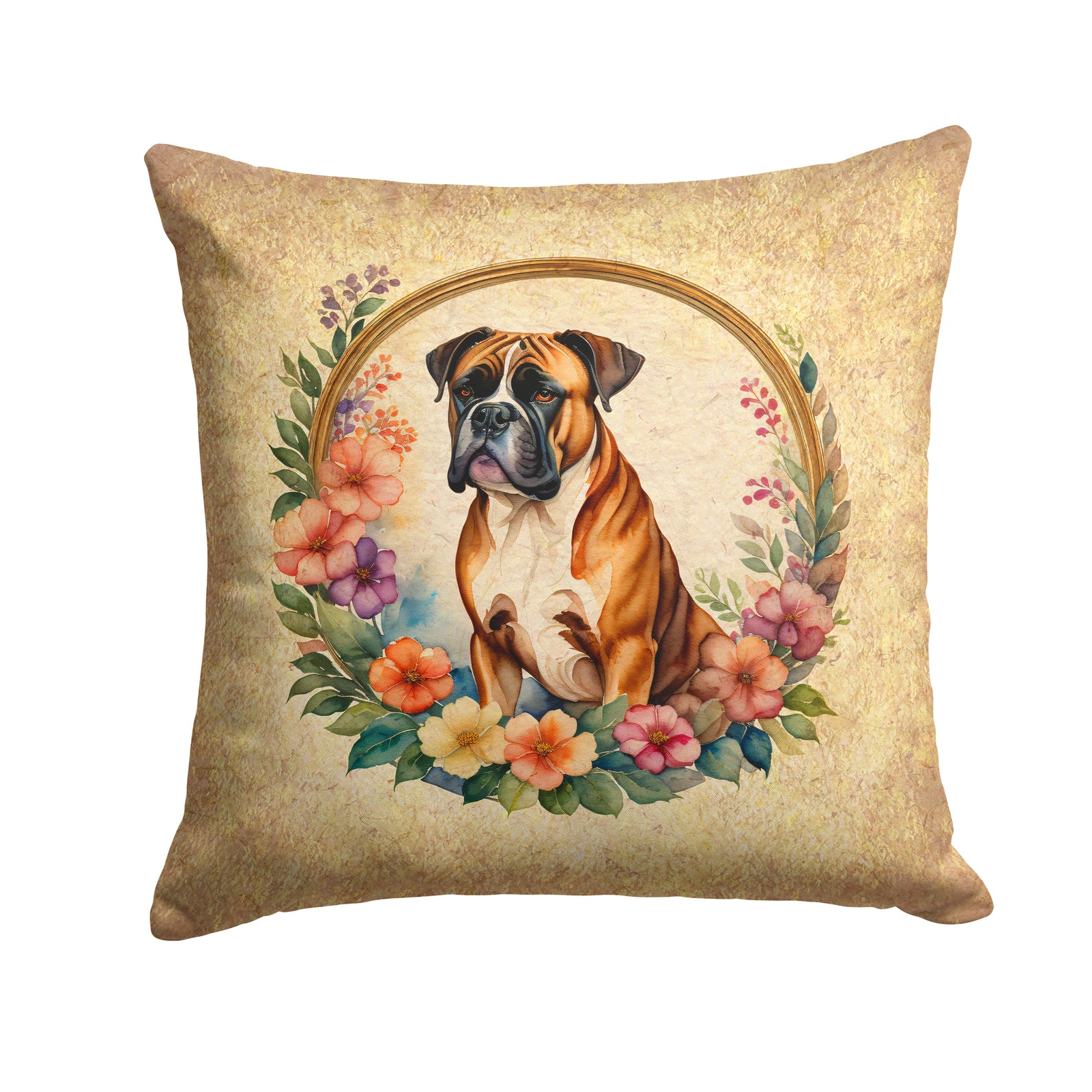 Buy this Boxer and Flowers Fabric Decorative Pillow