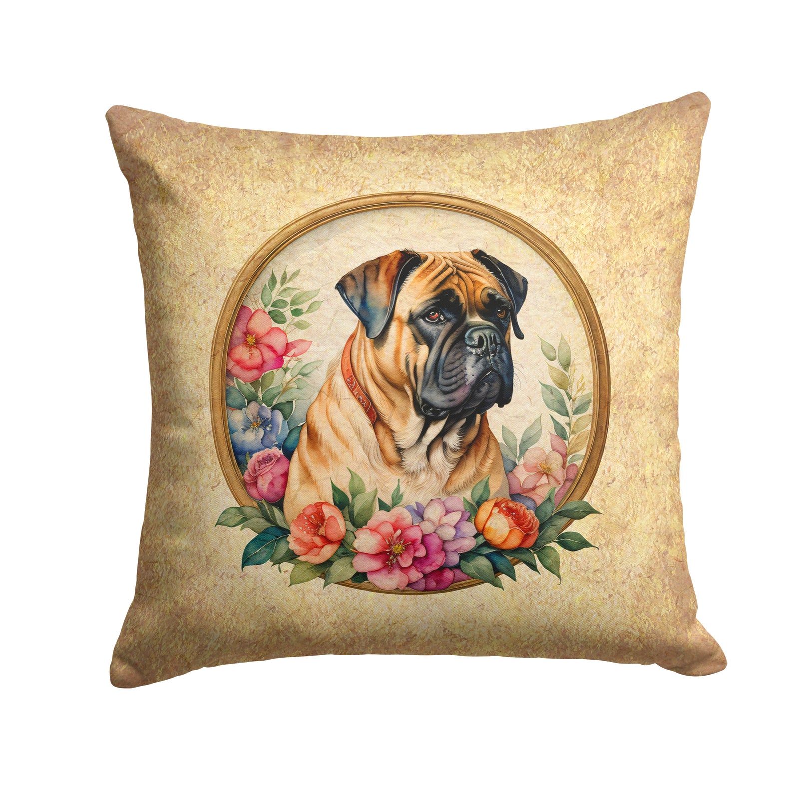 Buy this Bullmastiff and Flowers Fabric Decorative Pillow