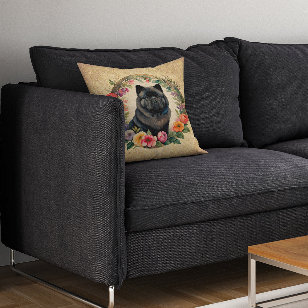 Black Chow Chow and Flowers Fabric Decorative Pillow  the-store.com.