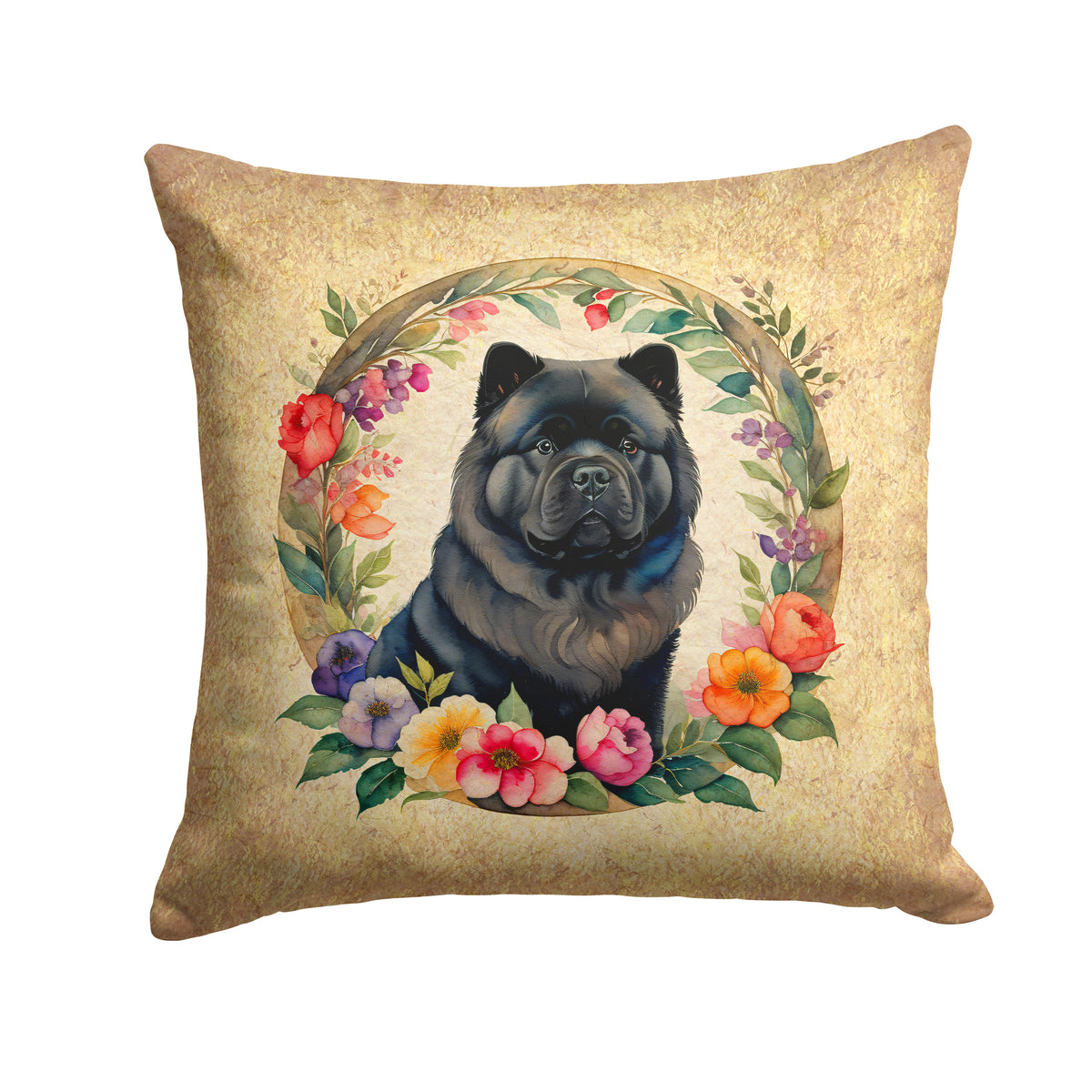 Buy this Black Chow Chow and Flowers Fabric Decorative Pillow