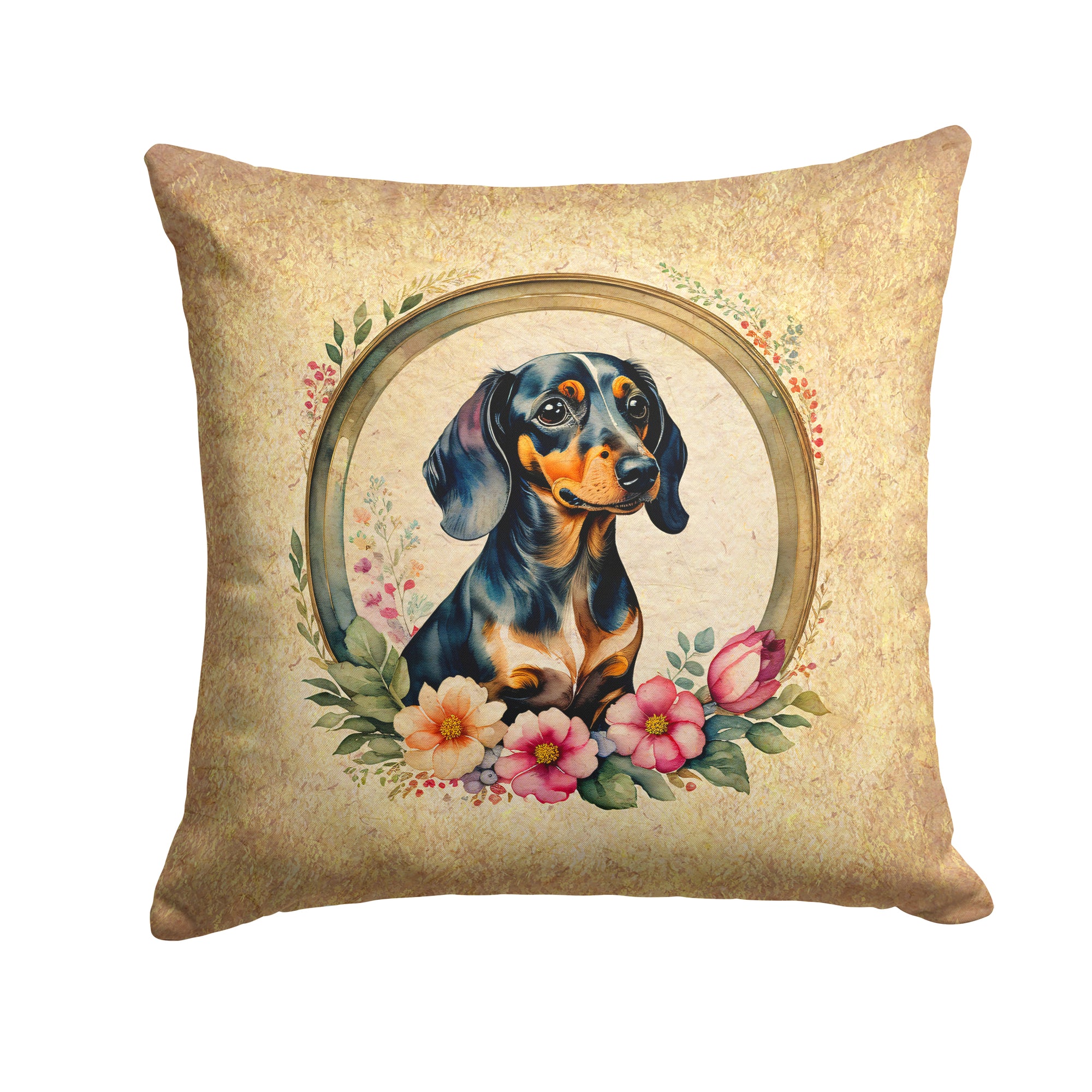 Buy this Dachshund and Flowers Fabric Decorative Pillow