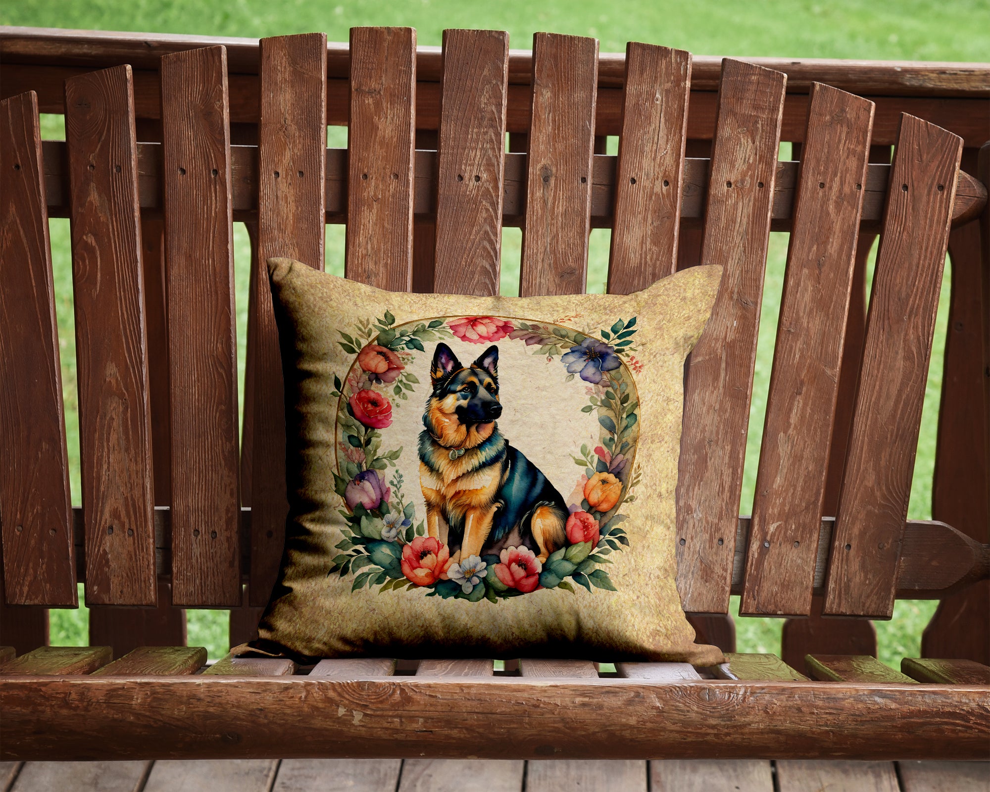 Buy this German Shepherd and Flowers Fabric Decorative Pillow