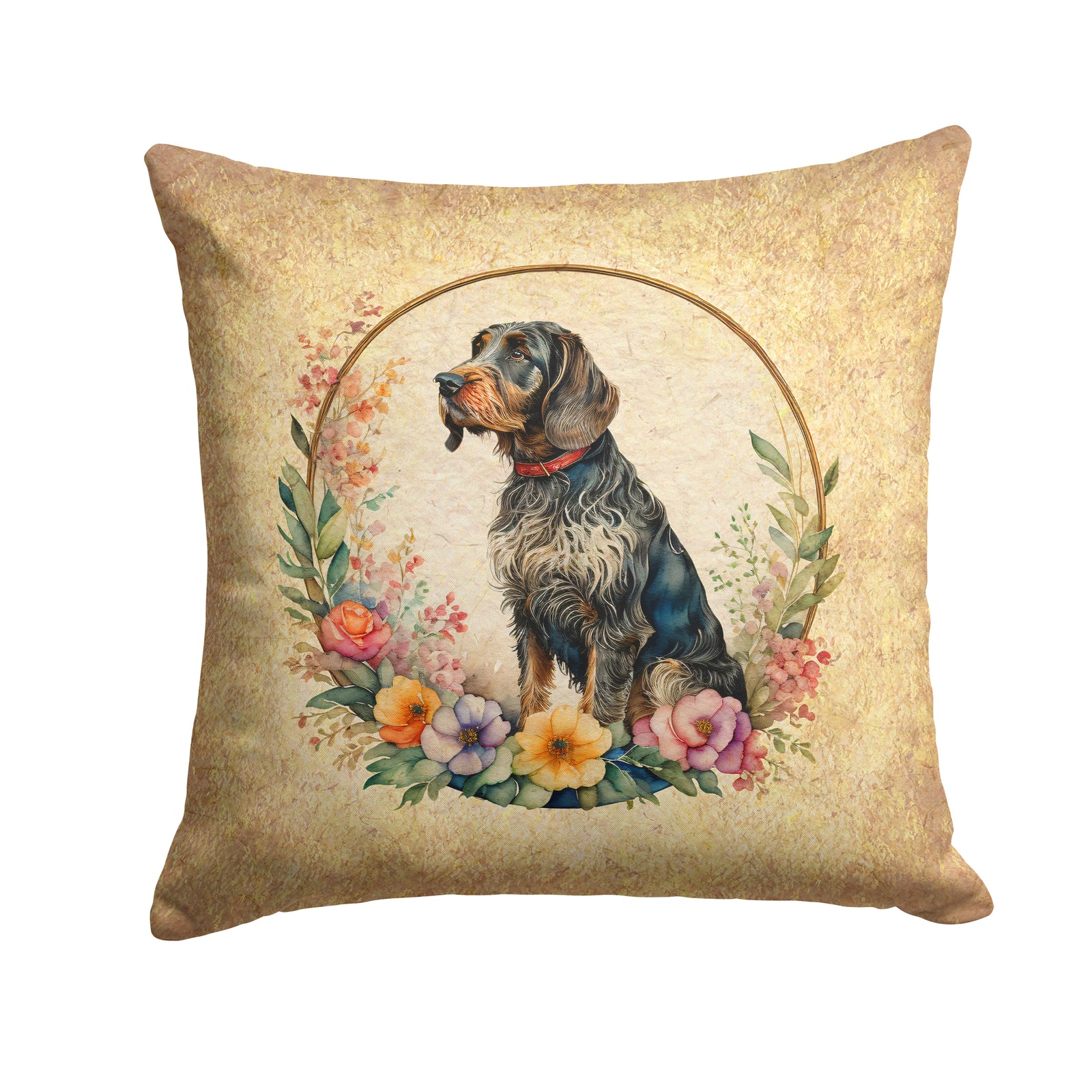 Buy this German Wirehaired Pointer and Flowers Fabric Decorative Pillow