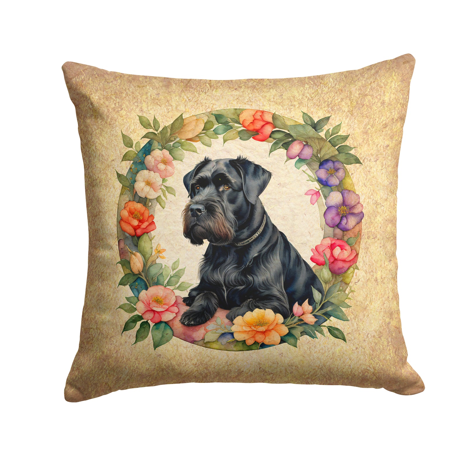 Buy this Giant Schnauzer and Flowers Fabric Decorative Pillow