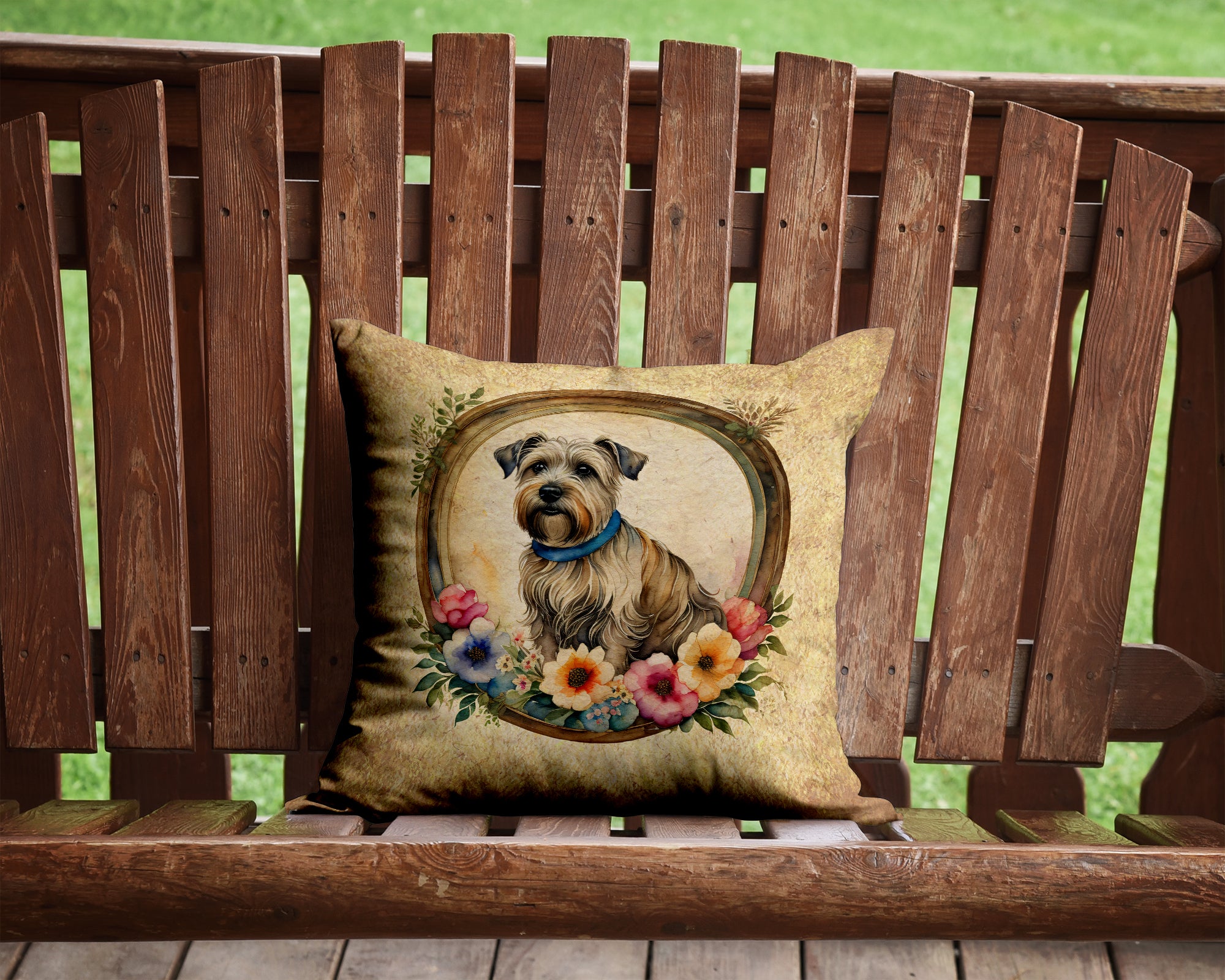 Glen of Imaal Terrier and Flowers Fabric Decorative Pillow  the-store.com.