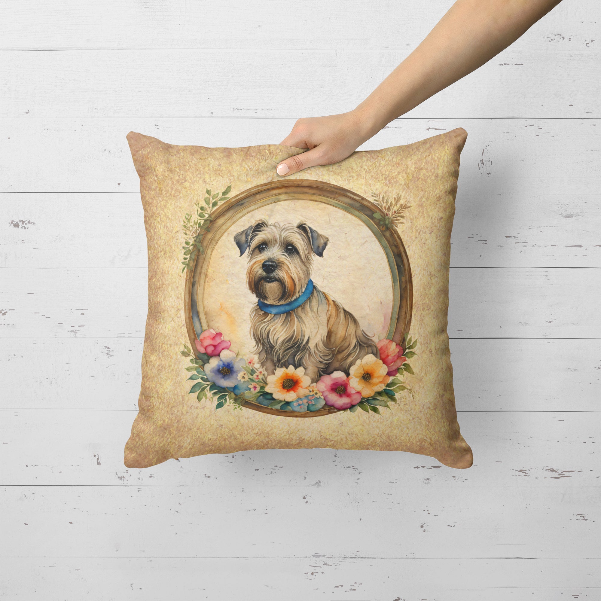 Glen of Imaal Terrier and Flowers Fabric Decorative Pillow  the-store.com.