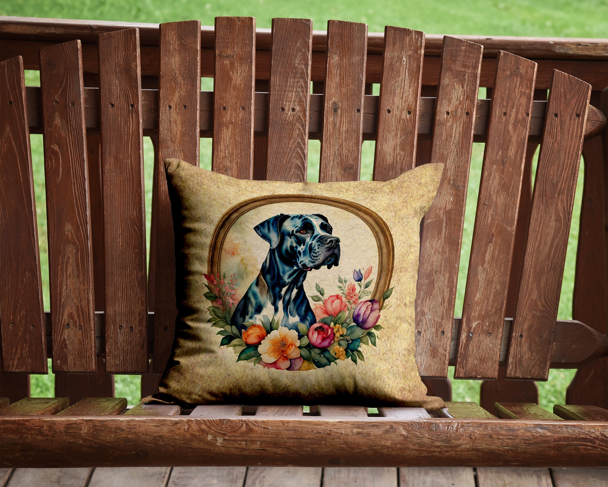 Great Dane and Flowers Fabric Decorative Pillow  the-store.com.